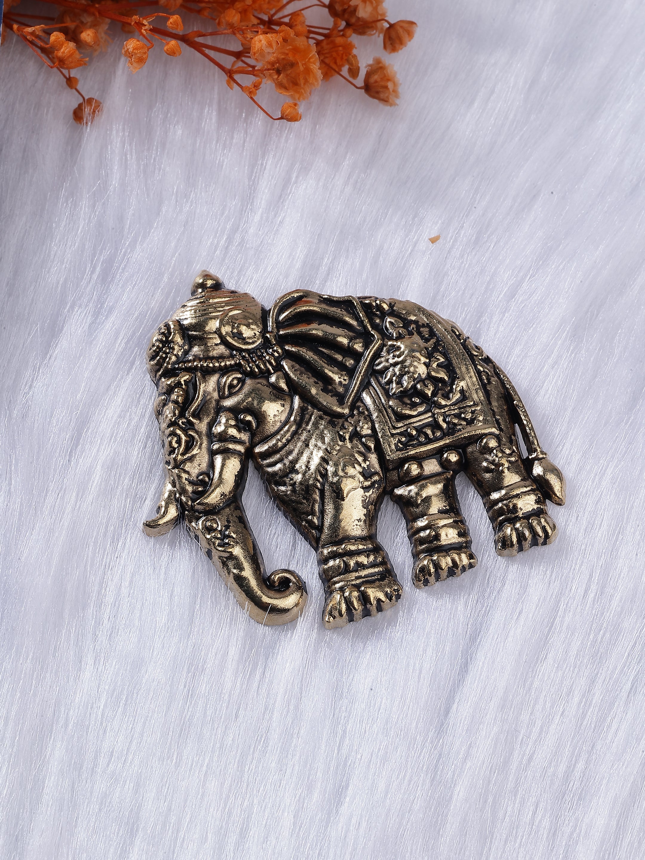 Gold Ornate Sculpted Elephant Brooch