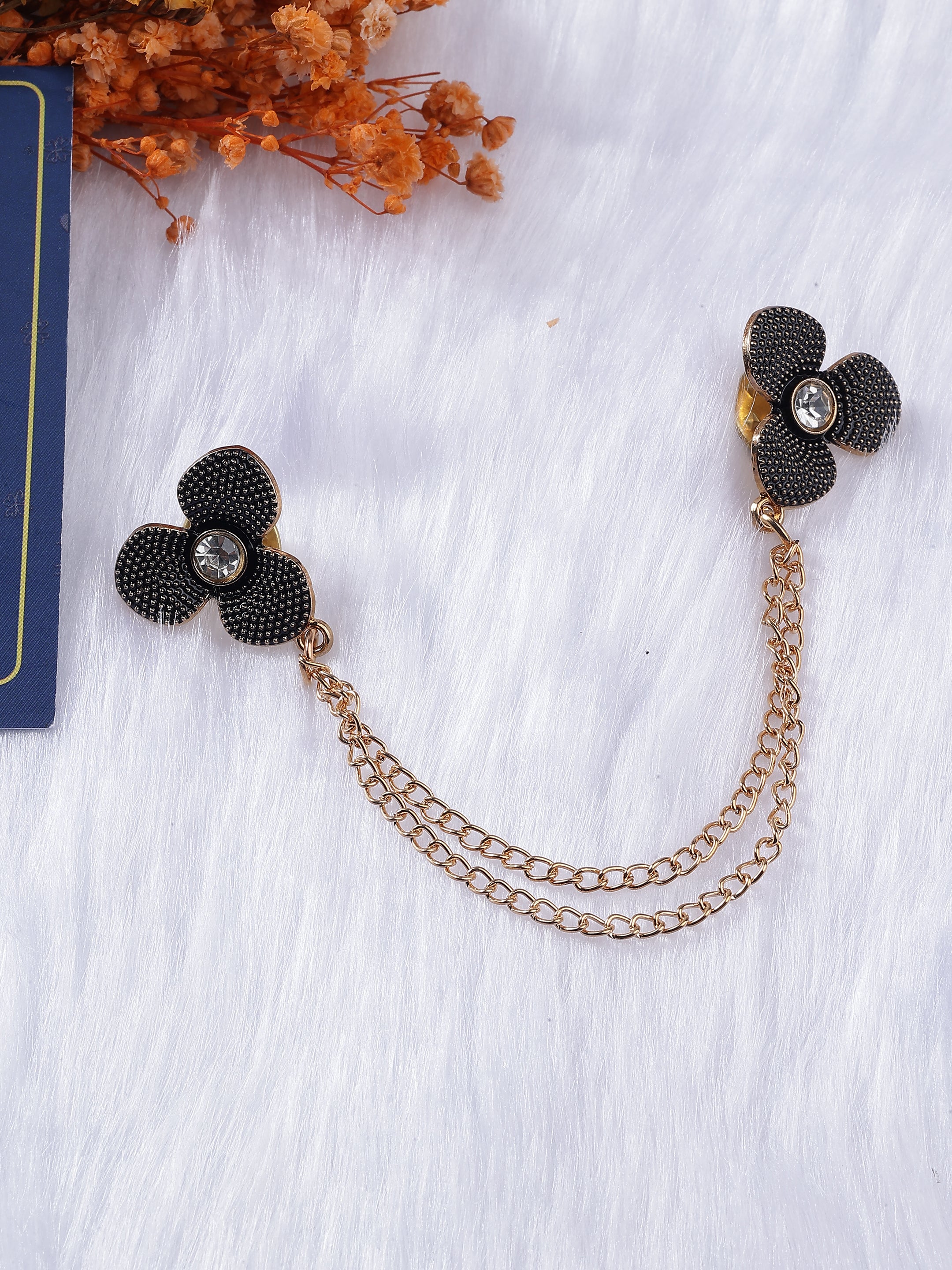Gold & Black Floral Collar Chain Brooch