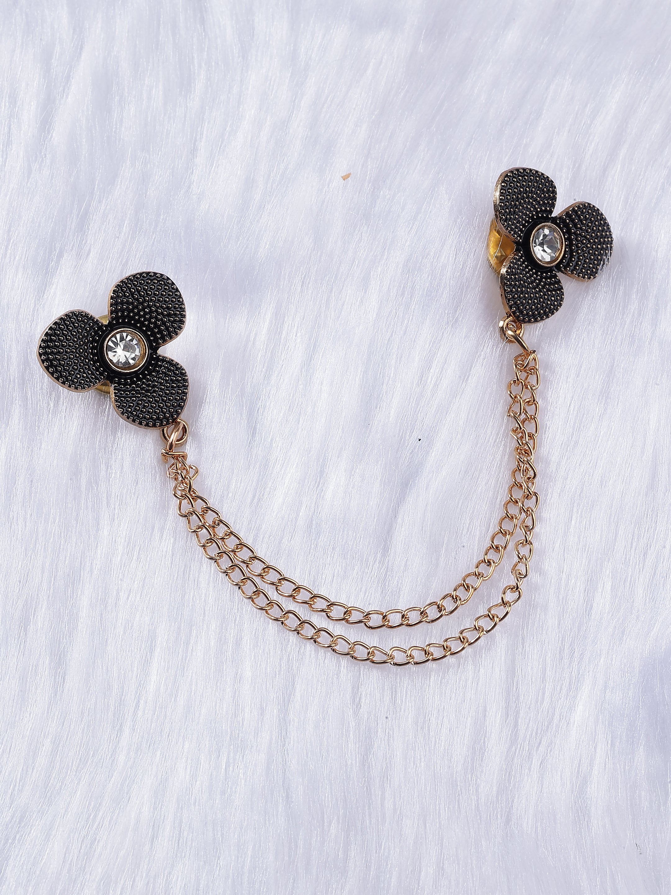 Gold & Black Floral Collar Chain Brooch
