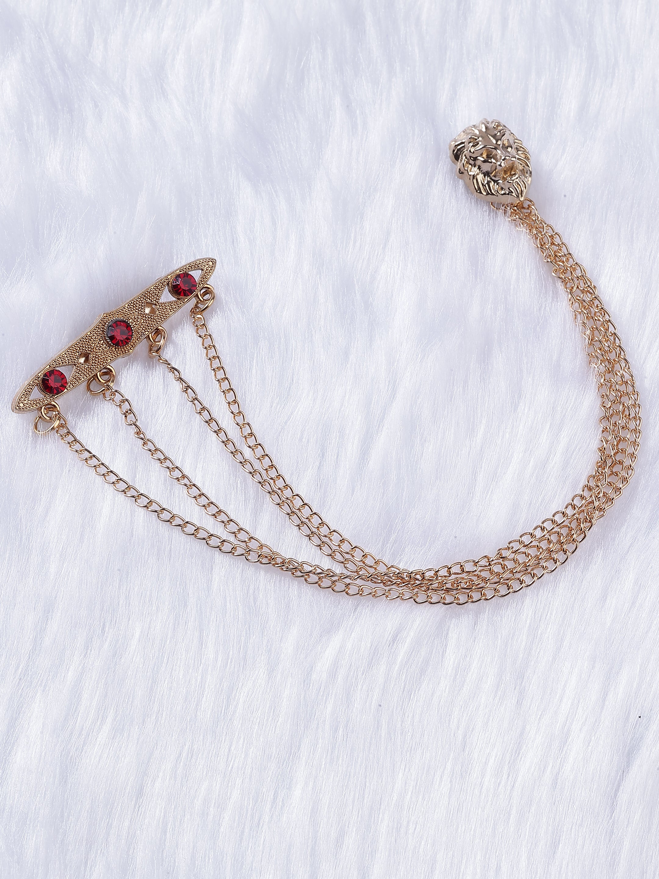 Lion Head Triple Chain Brooch