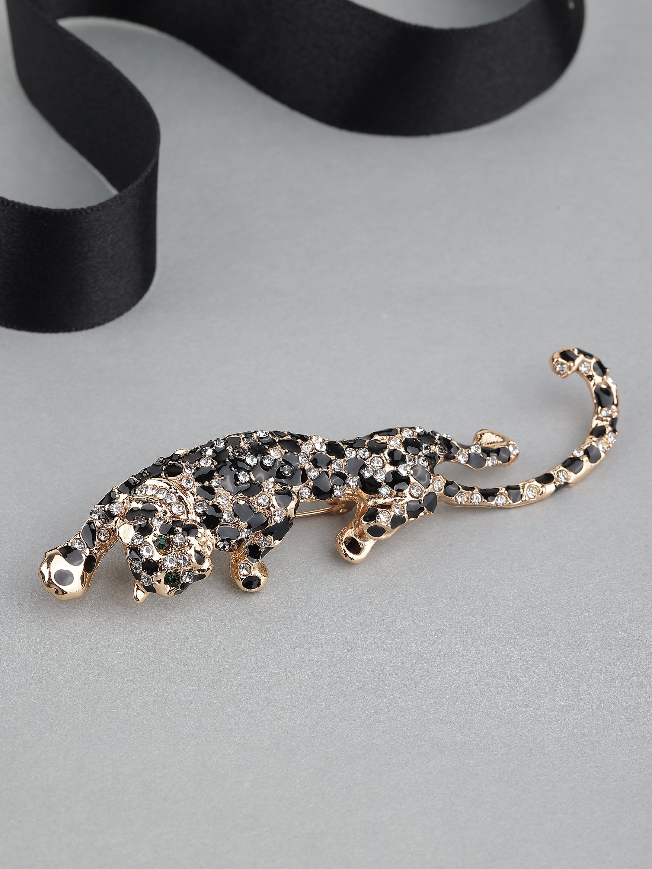 Leopard Design Stone Studded Brooch