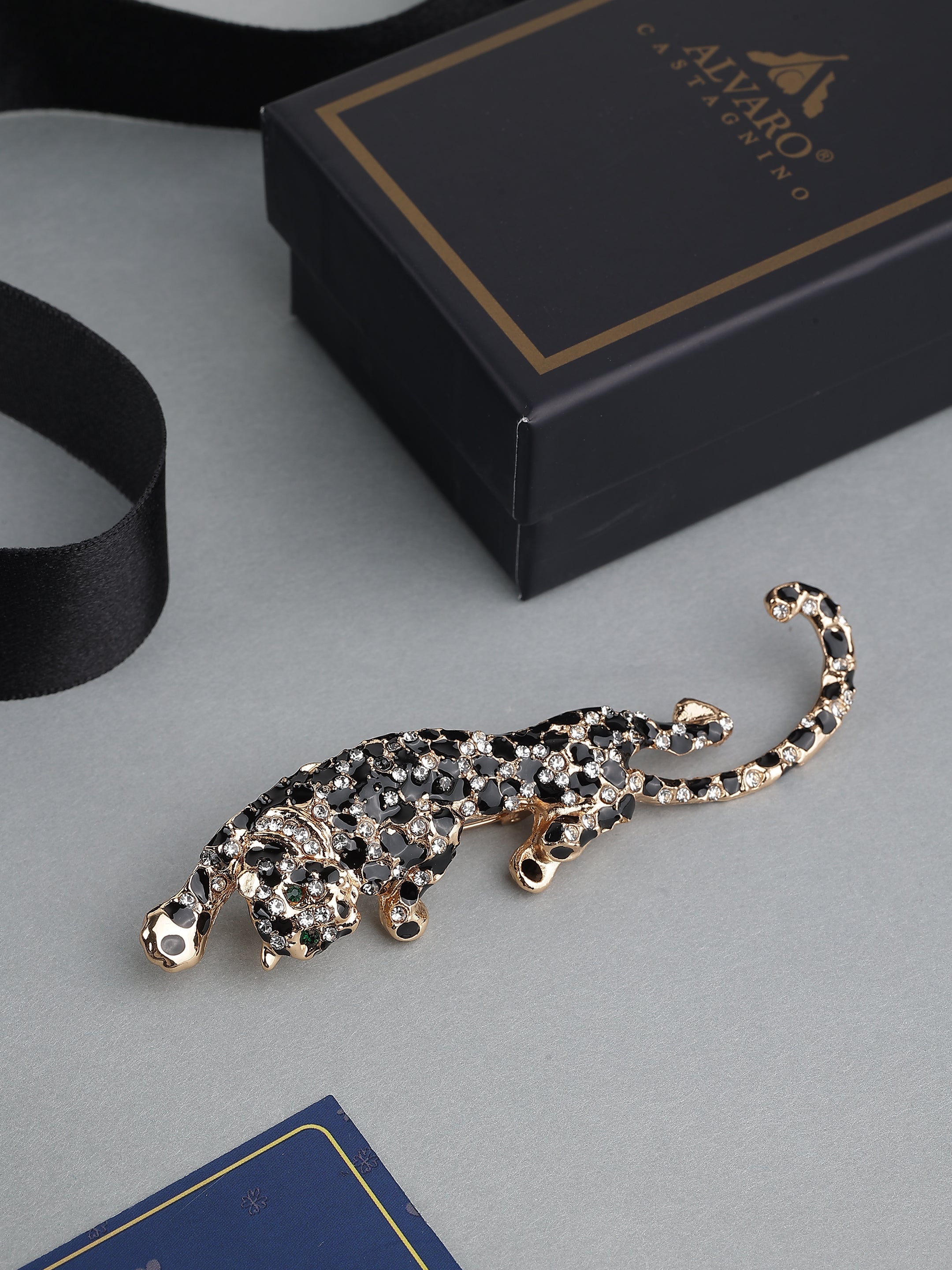 Leopard Design Stone Studded Brooch
