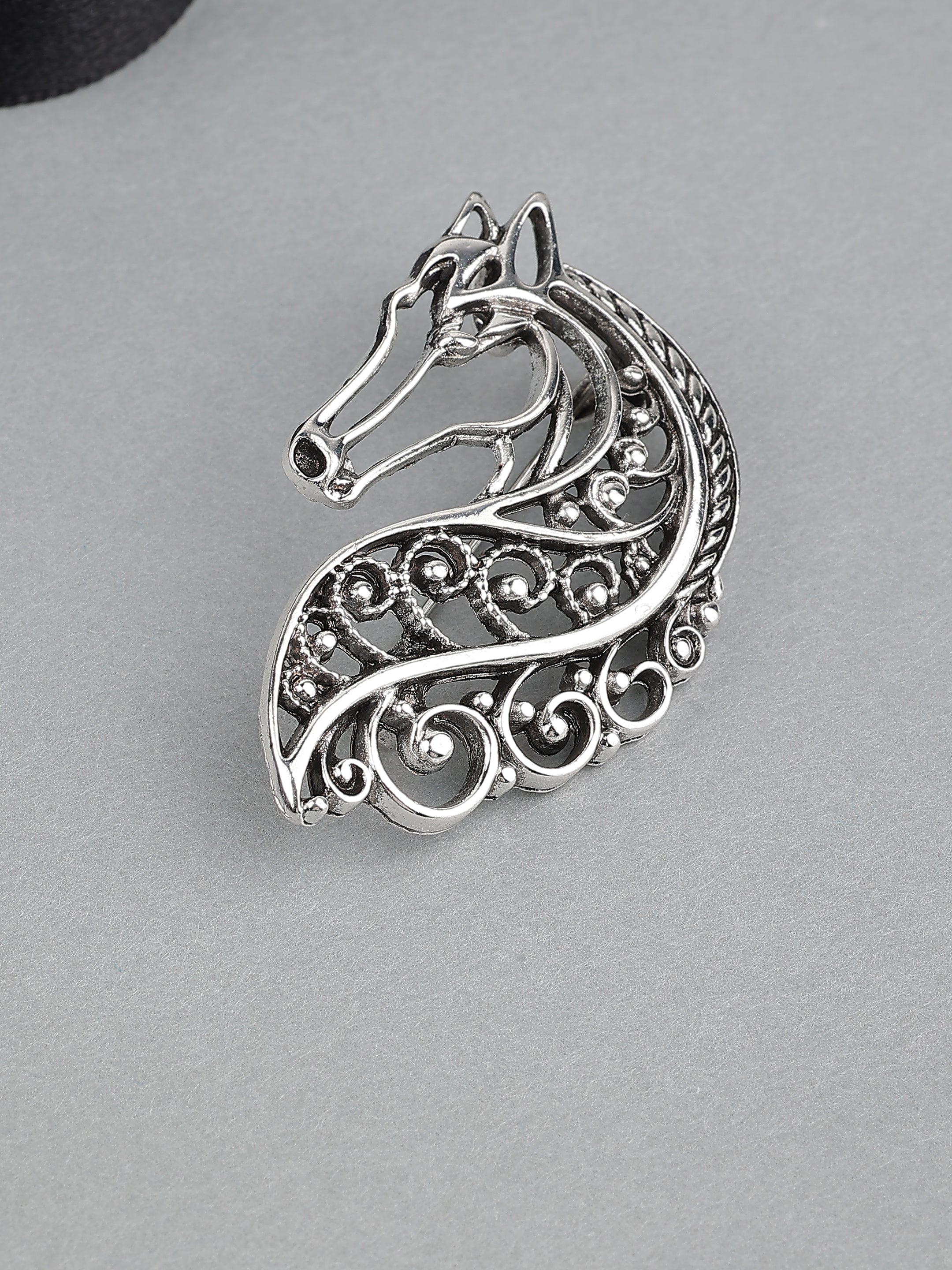 Silver-Tone Filigree Horse Brooch