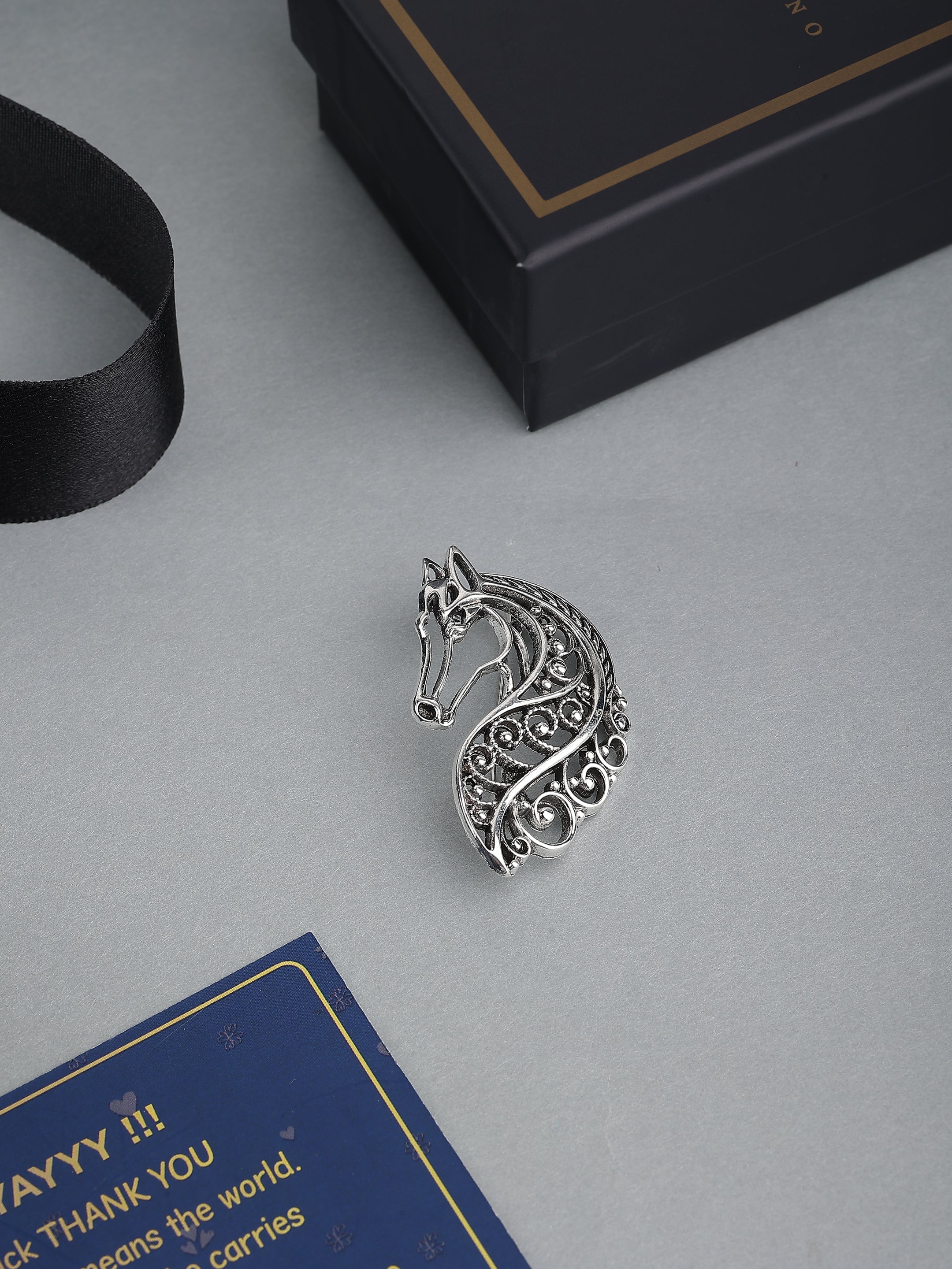 Silver-Tone Filigree Horse Brooch