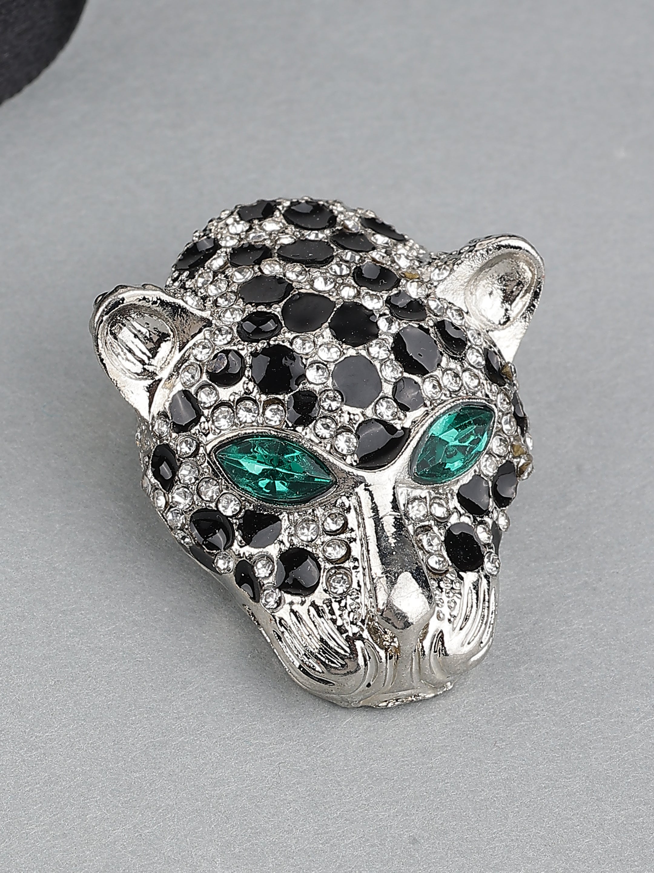 Leopard Face Stone Studded Brooch