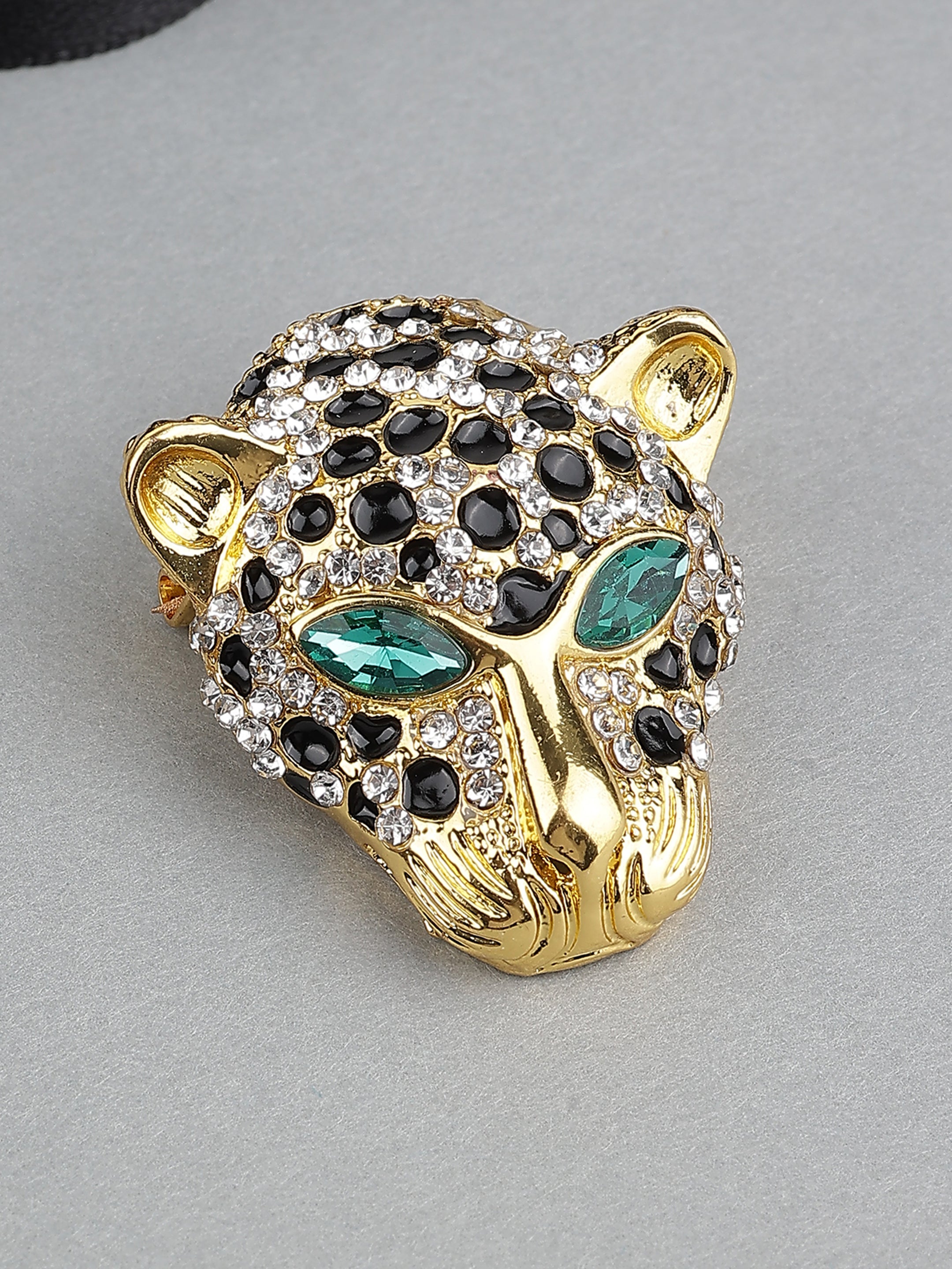 Leopard Face Stone Studded Brooch