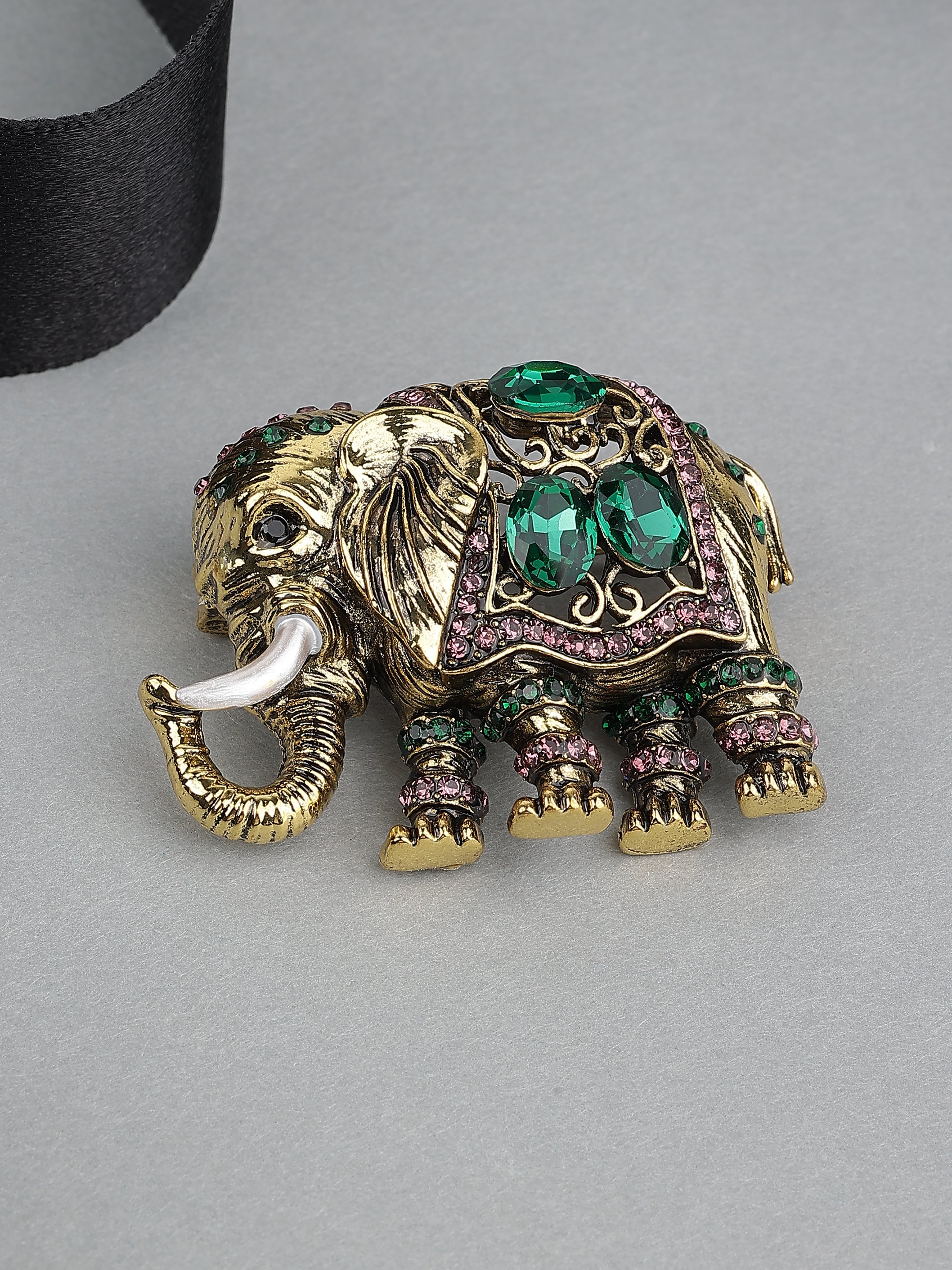Elephant Design Stone Studded Brooch