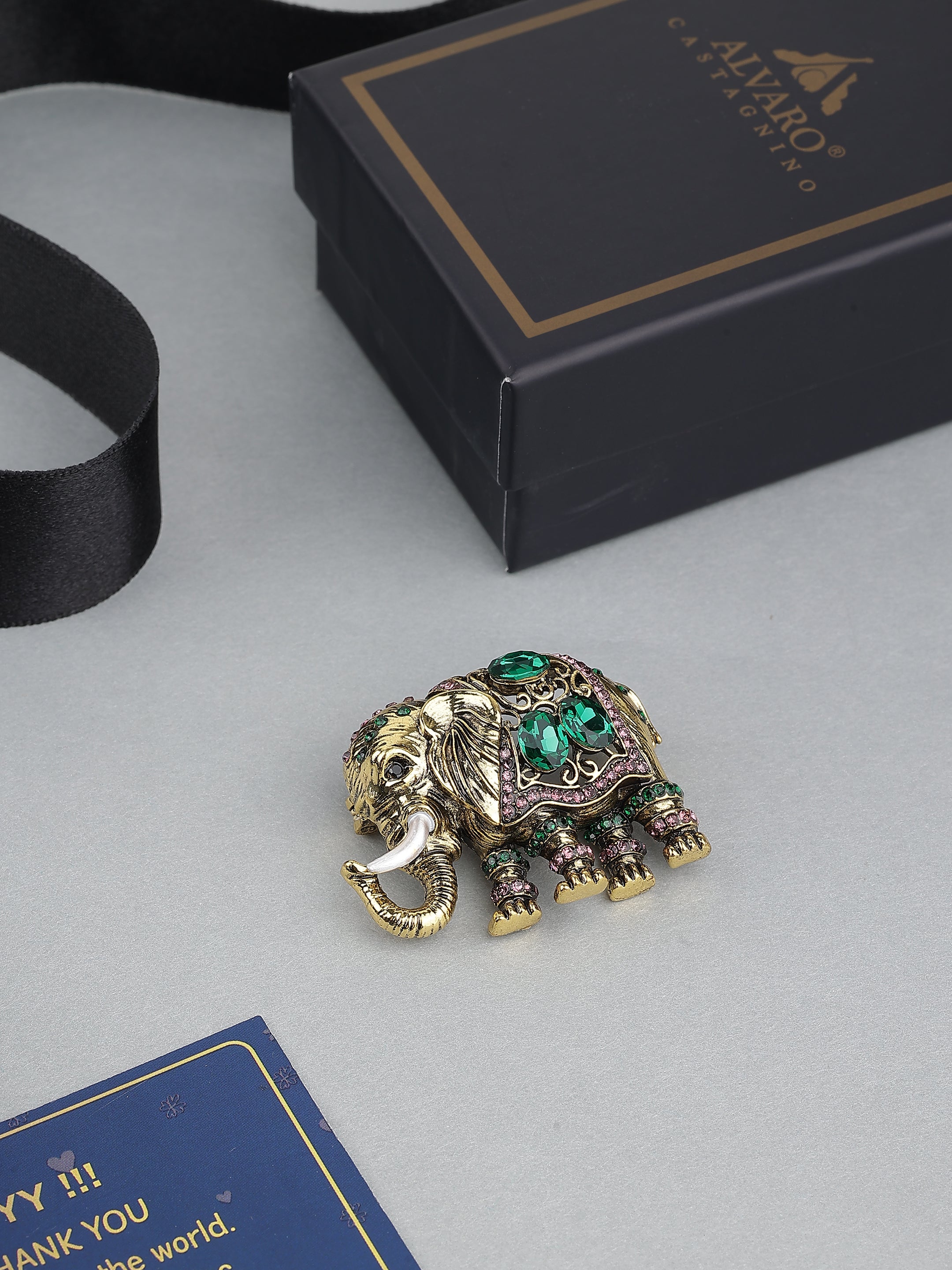 Elephant Design Stone Studded Brooch