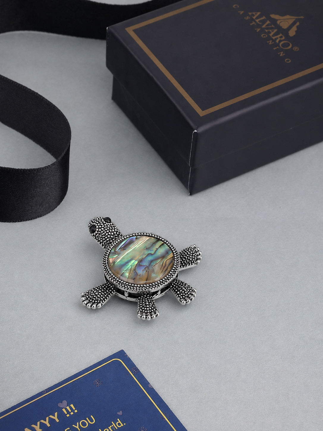 Silver-Tone Tortoise Abalone Shell Brooch