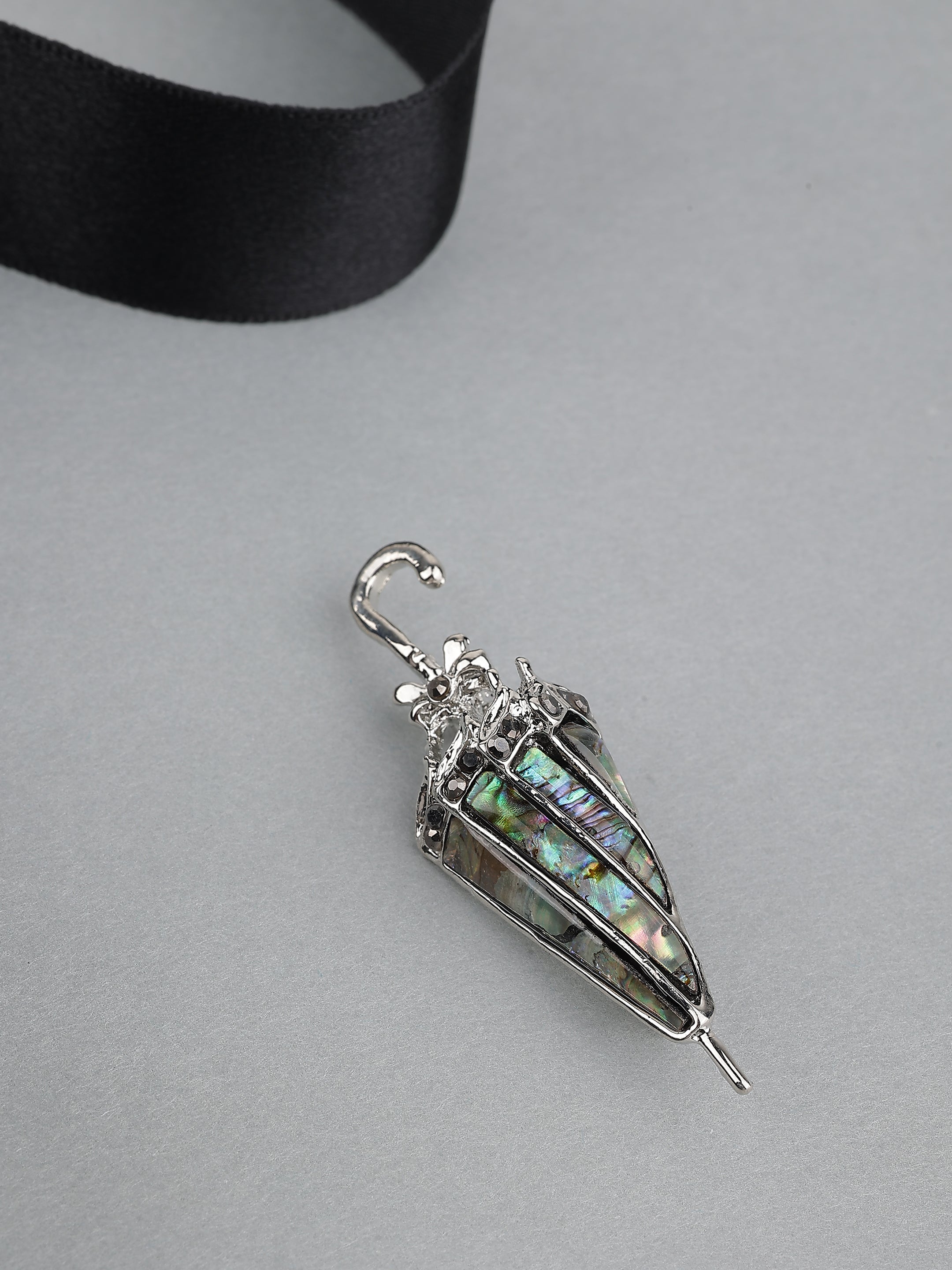Silver-Tone Umbrella Abalone Shell Brooch