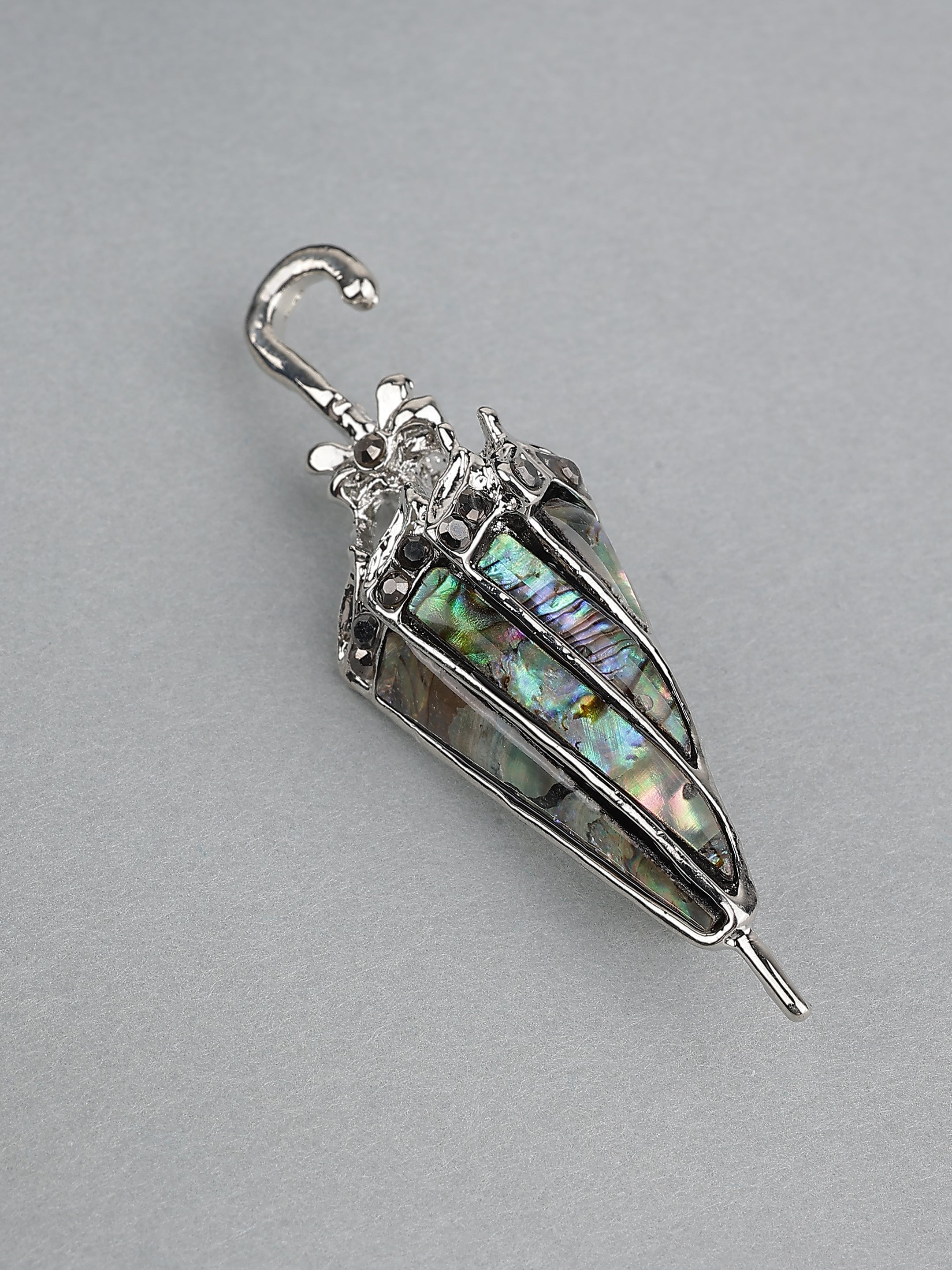 Silver-Tone Umbrella Abalone Shell Brooch