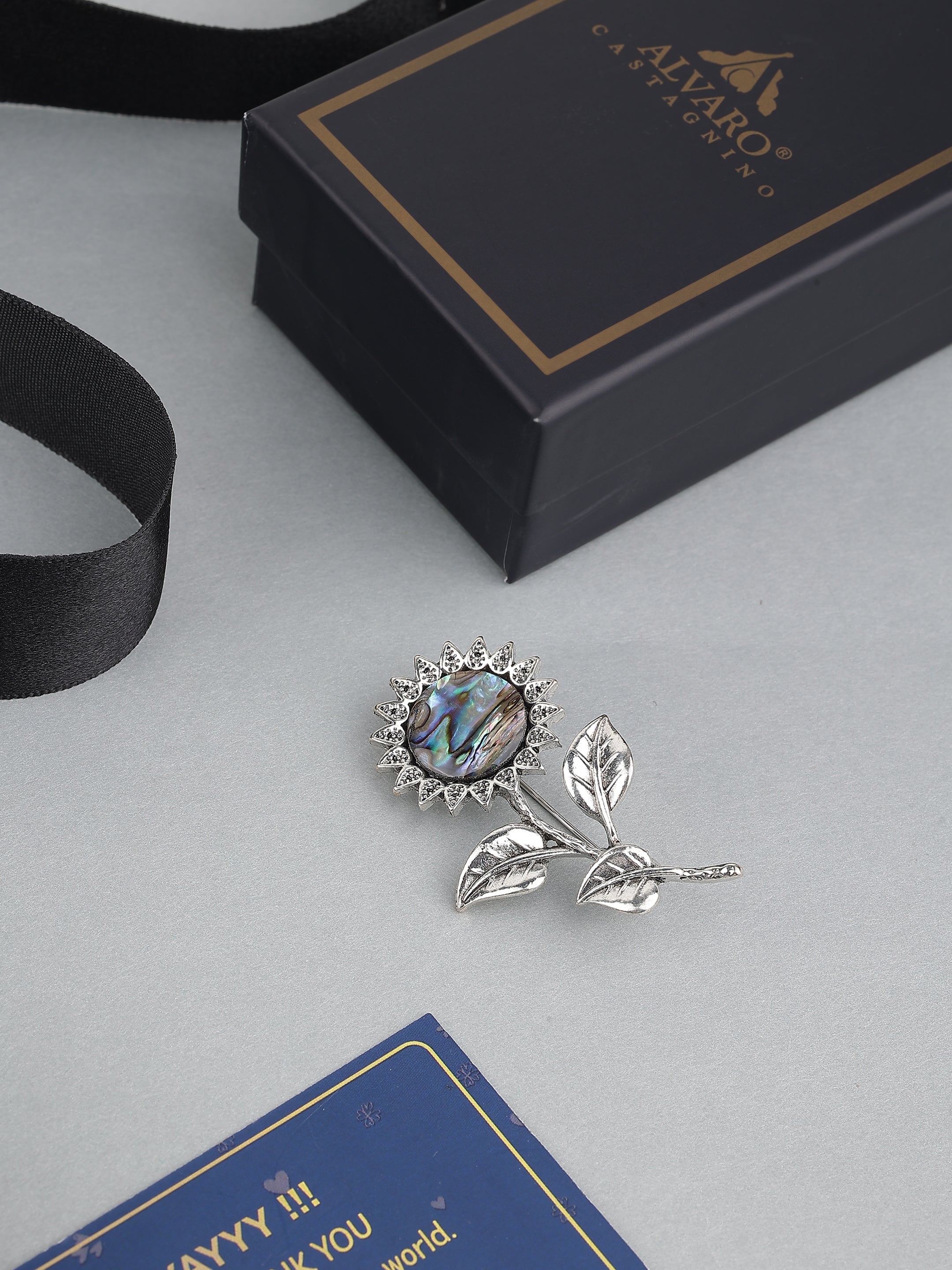 Silver-Tone Sunflower Abalone Shell Brooch