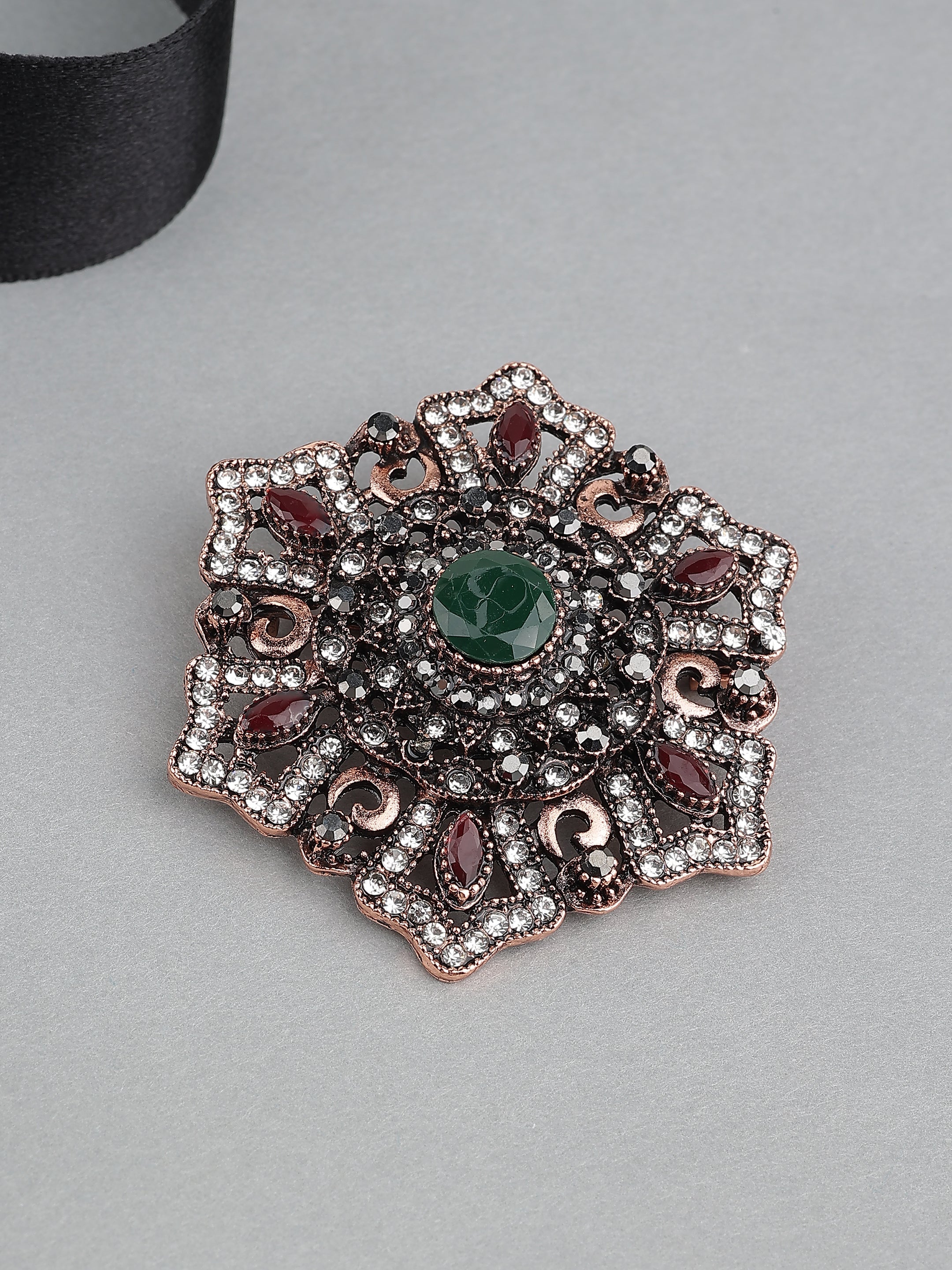 Ornate Multi-Stone Studded Vintage Brooch