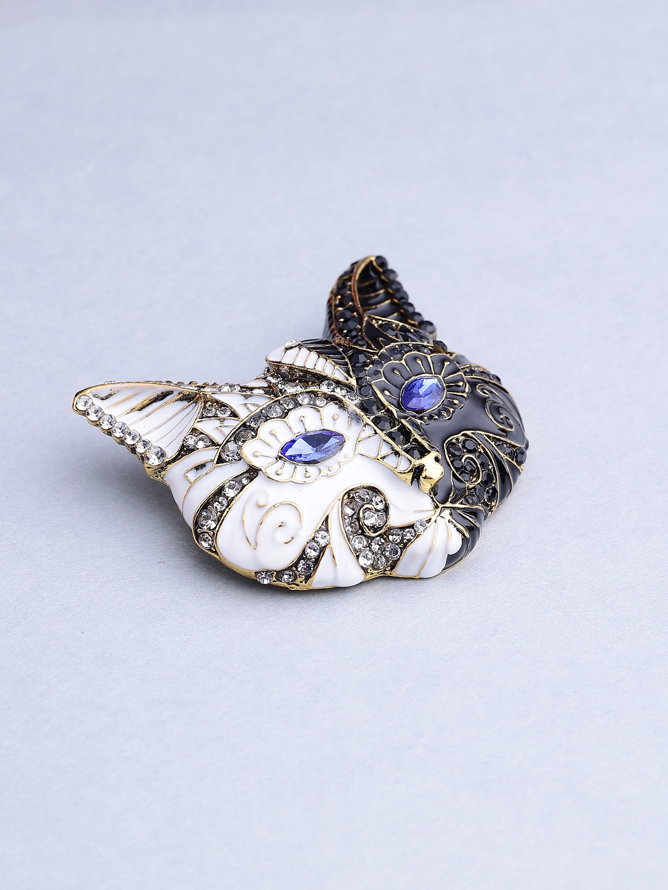 Yin-Yang Crystal Cat Brooch