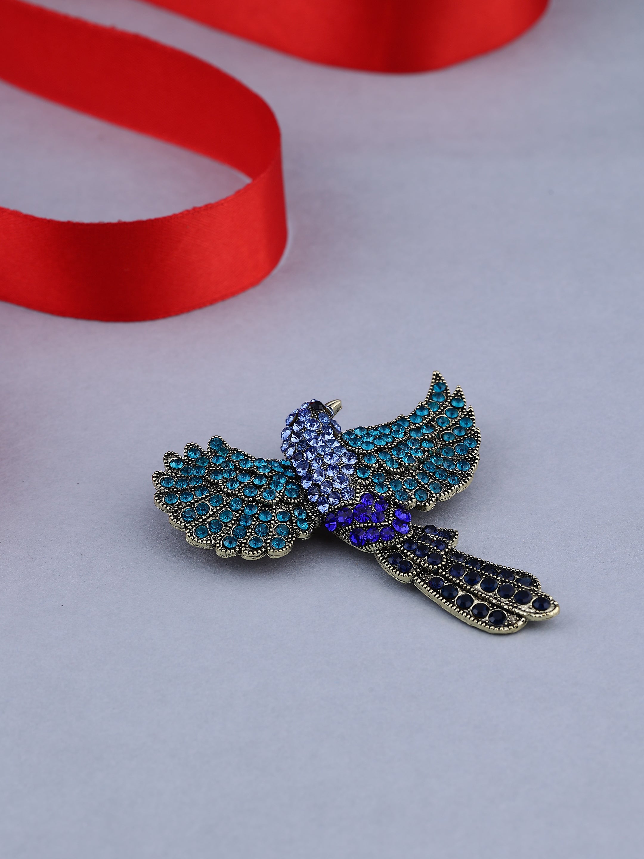 Blue Crystal Bird Brooch