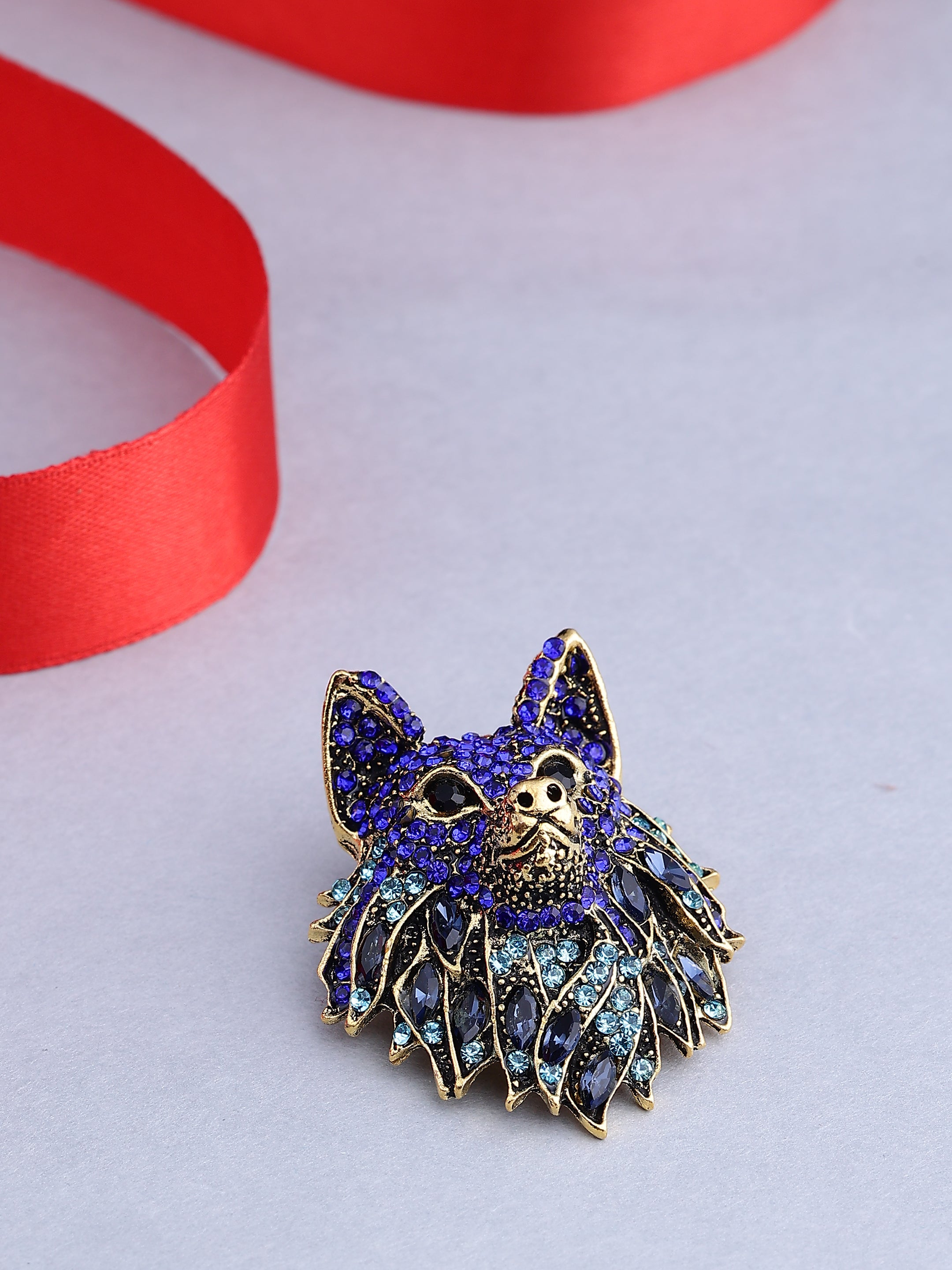Blue Crystal Wolf Brooch