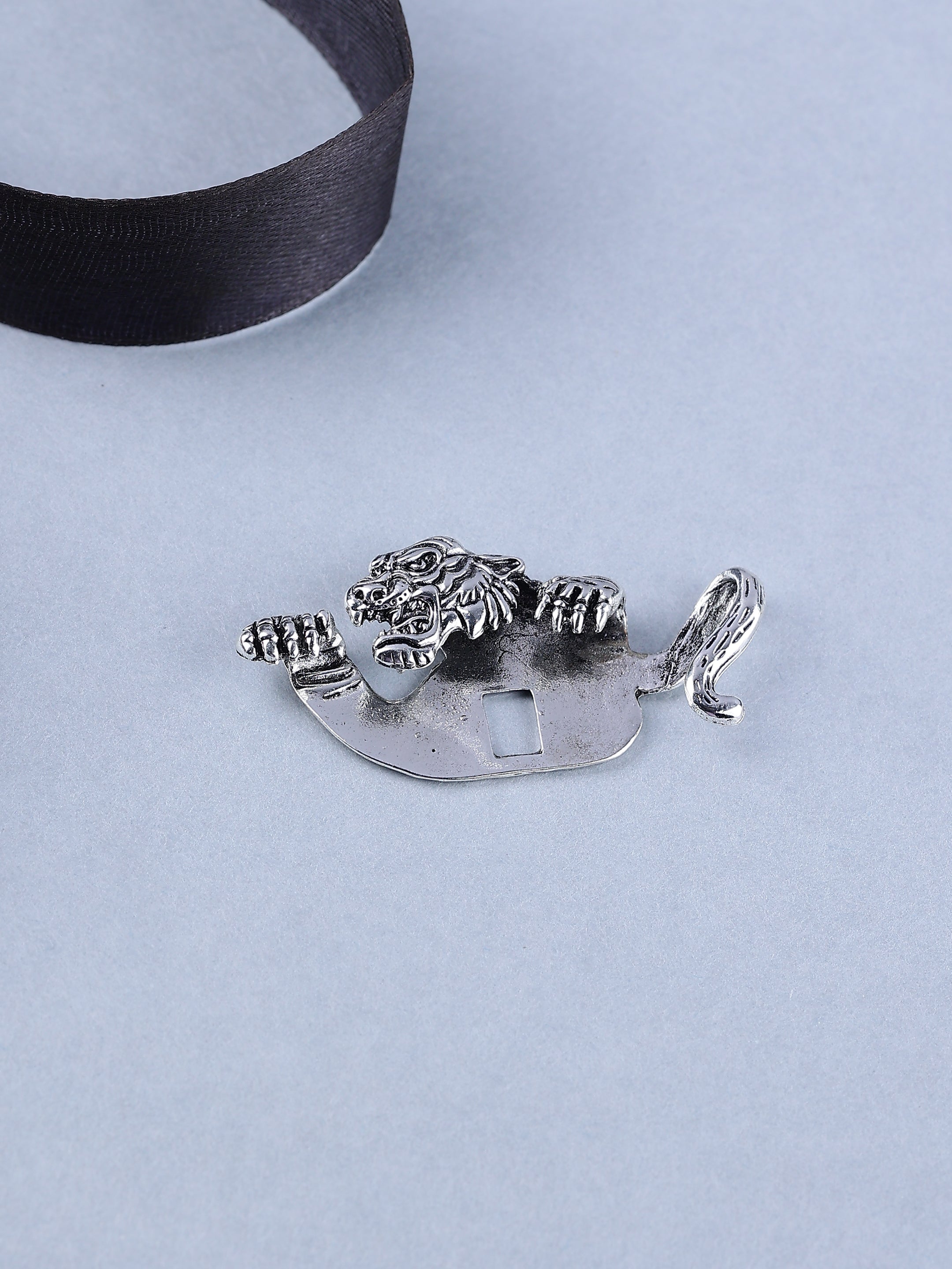 Fierce Silver Tiger Head Lapel Brooch