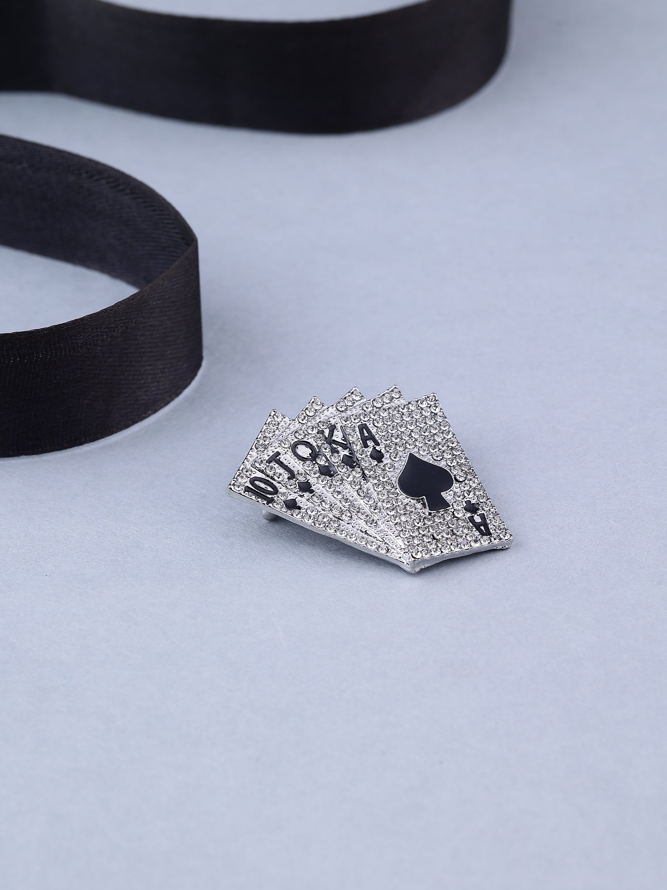 Silver Crystal Playing Cards Brooch