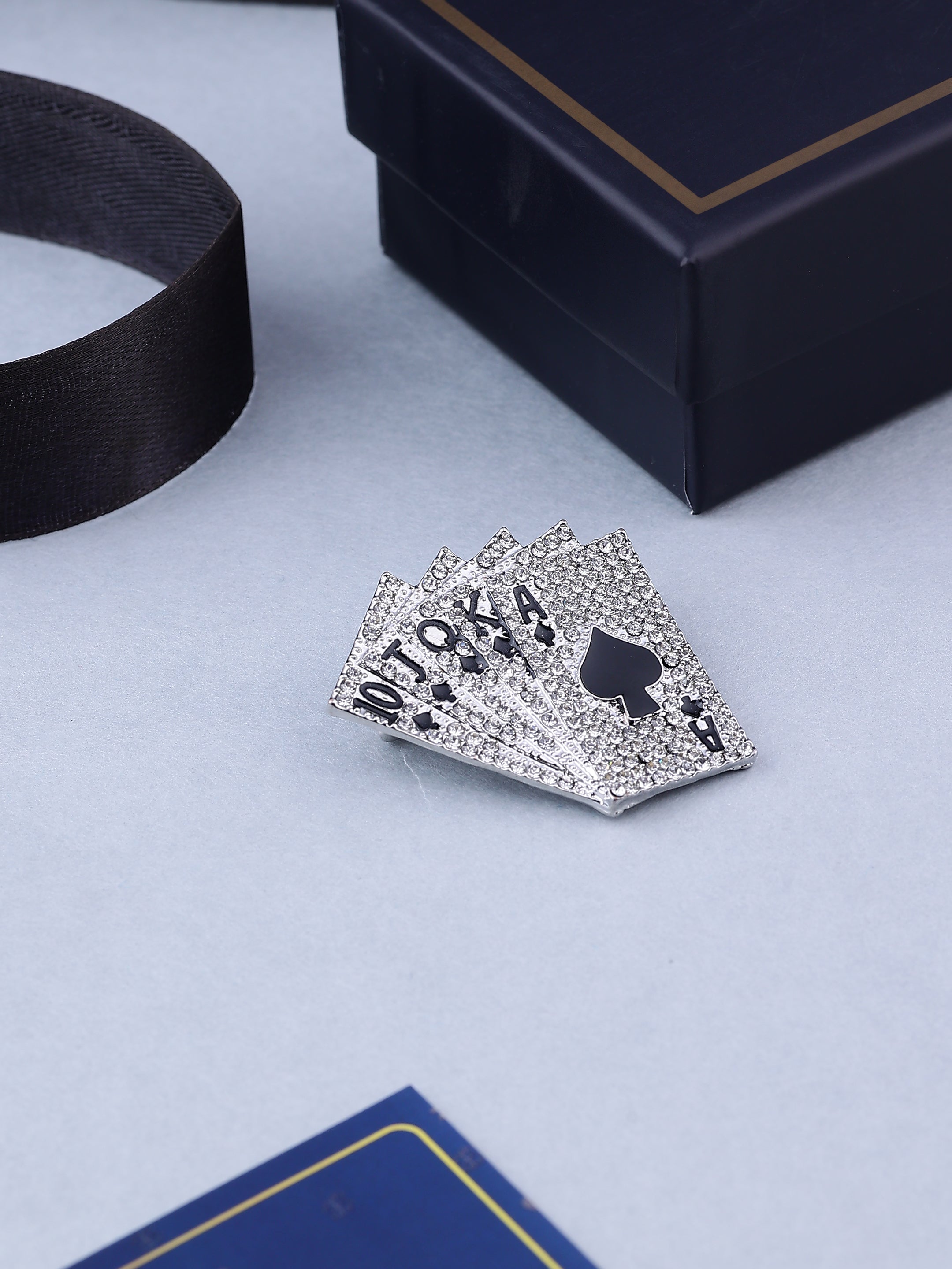 Silver Crystal Playing Cards Brooch