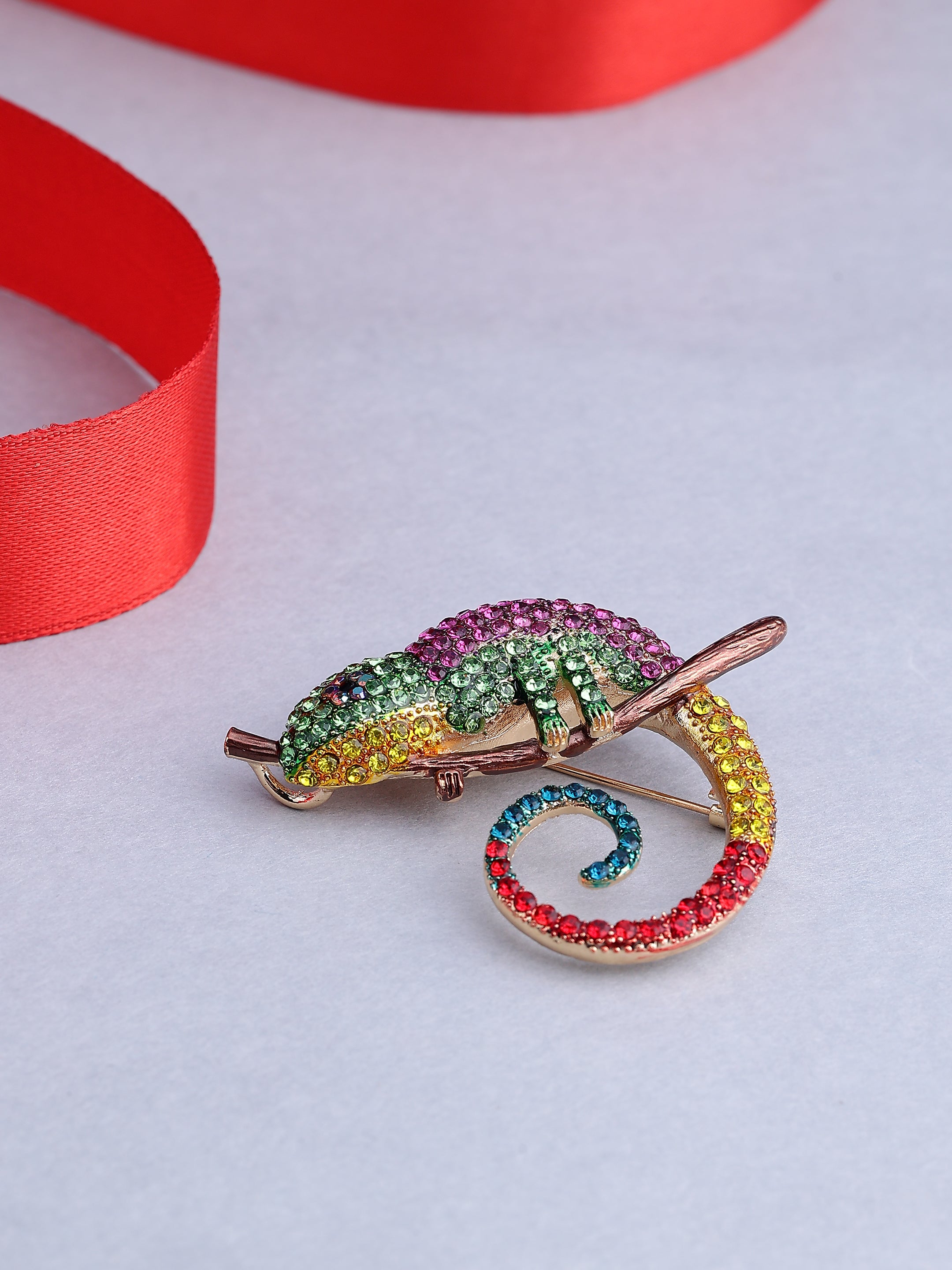 Colorful Crystal Chameleon Brooch