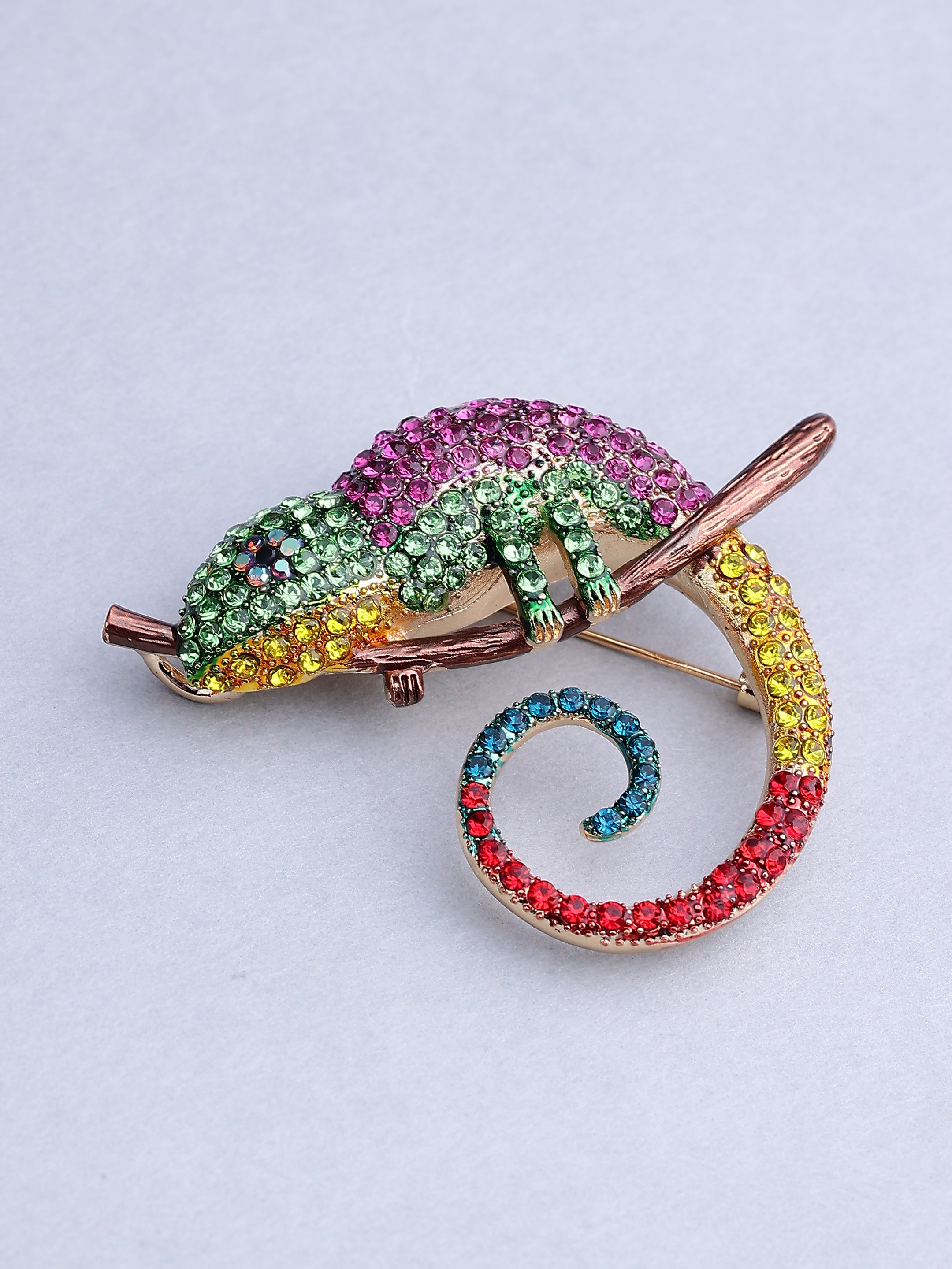 Colorful Crystal Chameleon Brooch