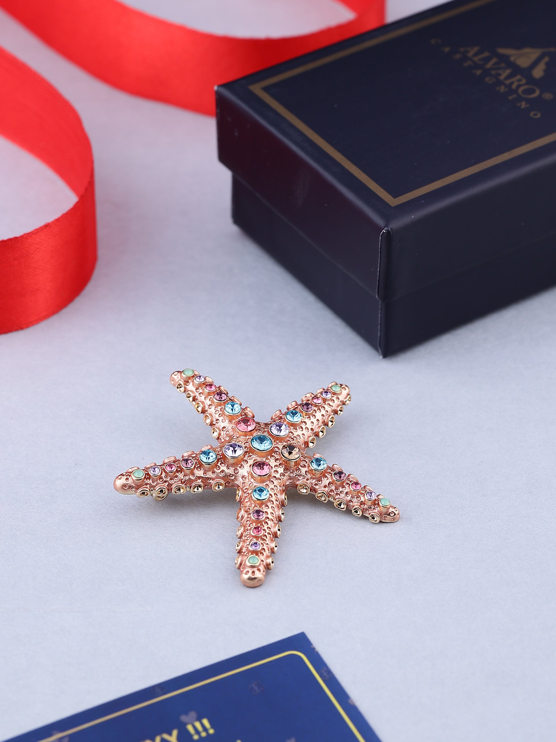 Colorful Crystal Starfish Brooch