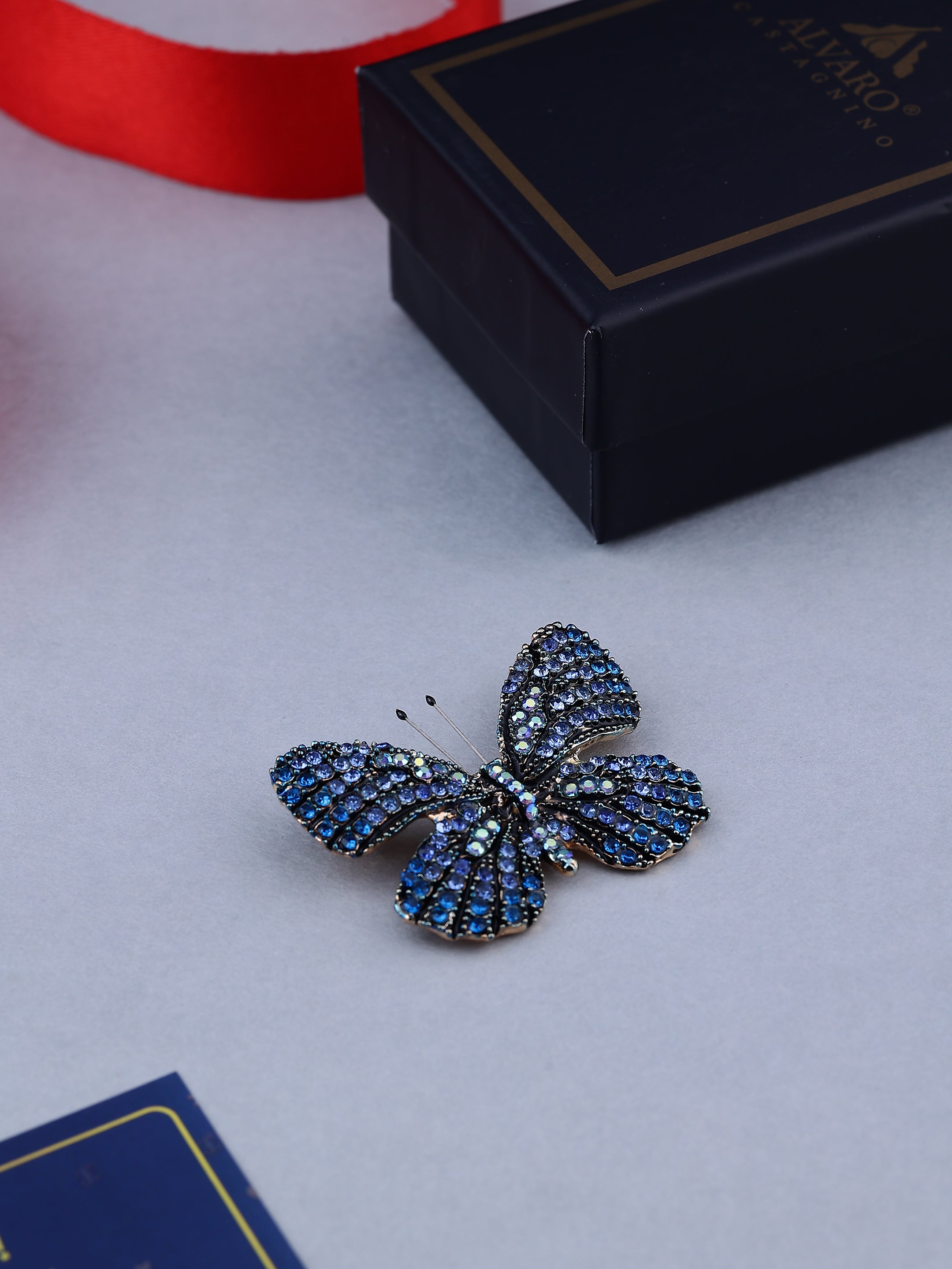 Sparkling Blue Crystal Butterfly Brooch