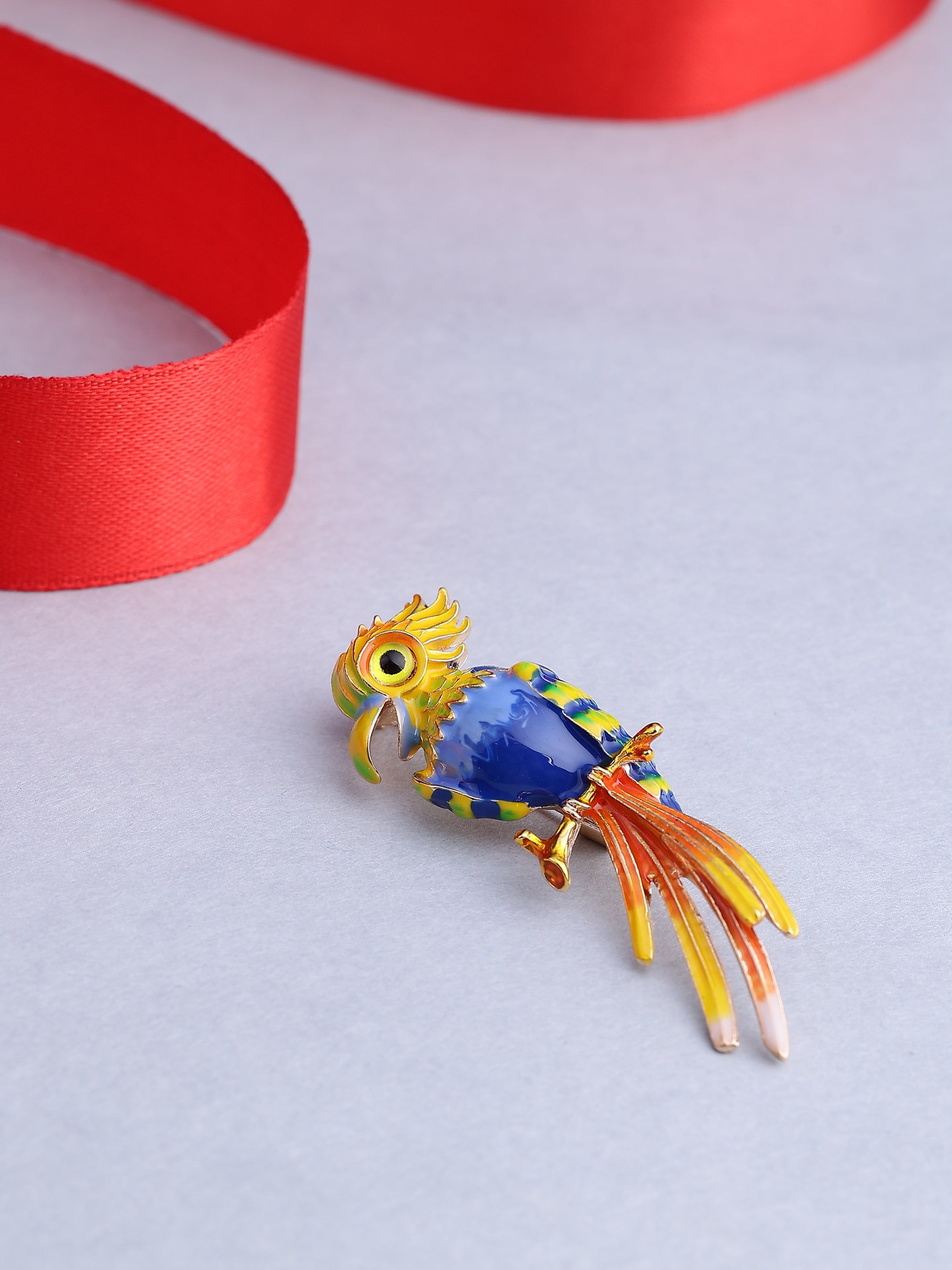 Vibrant Enamel Parrot Brooch