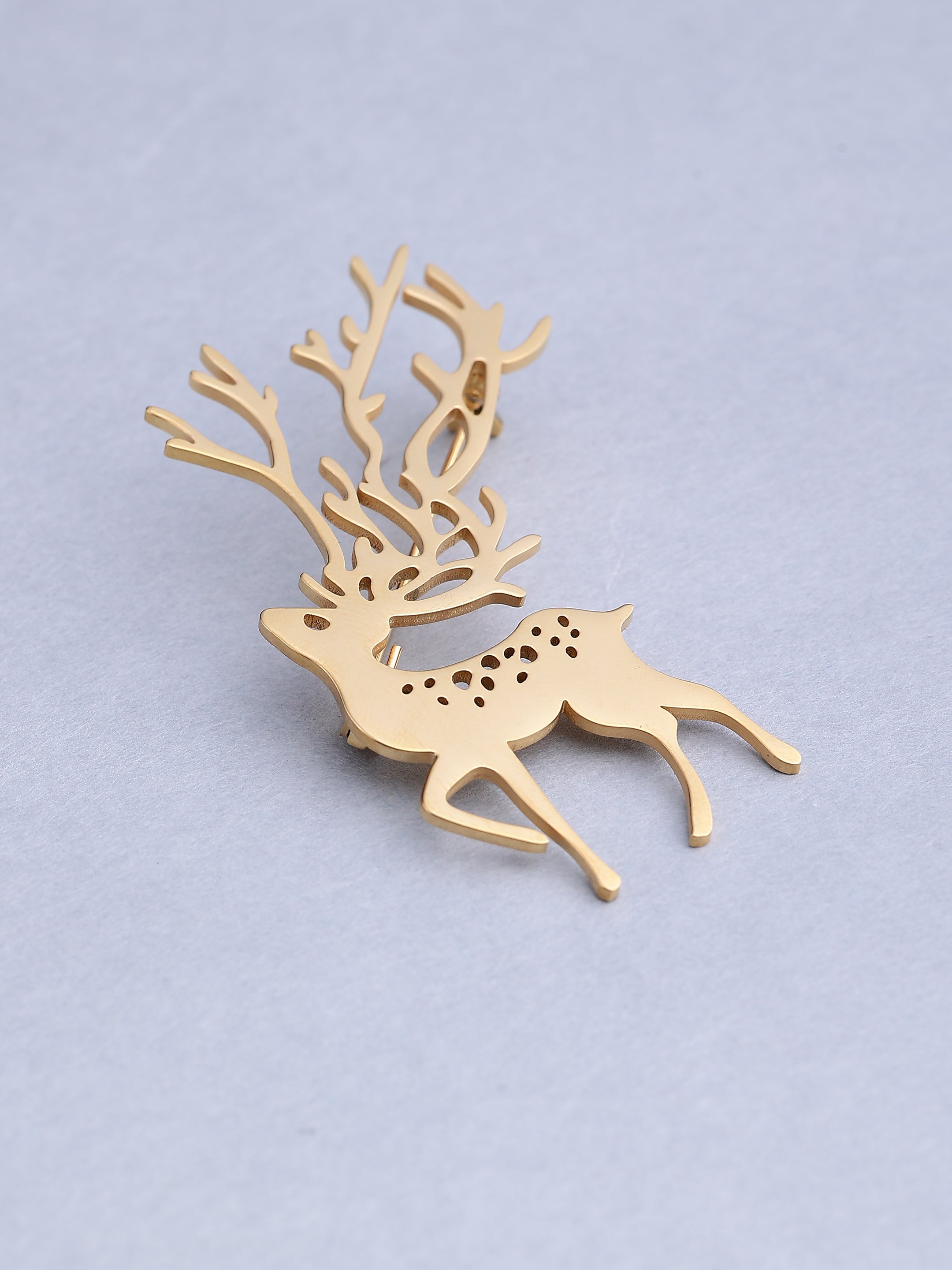 Elegant Golden Stag Deer Brooch