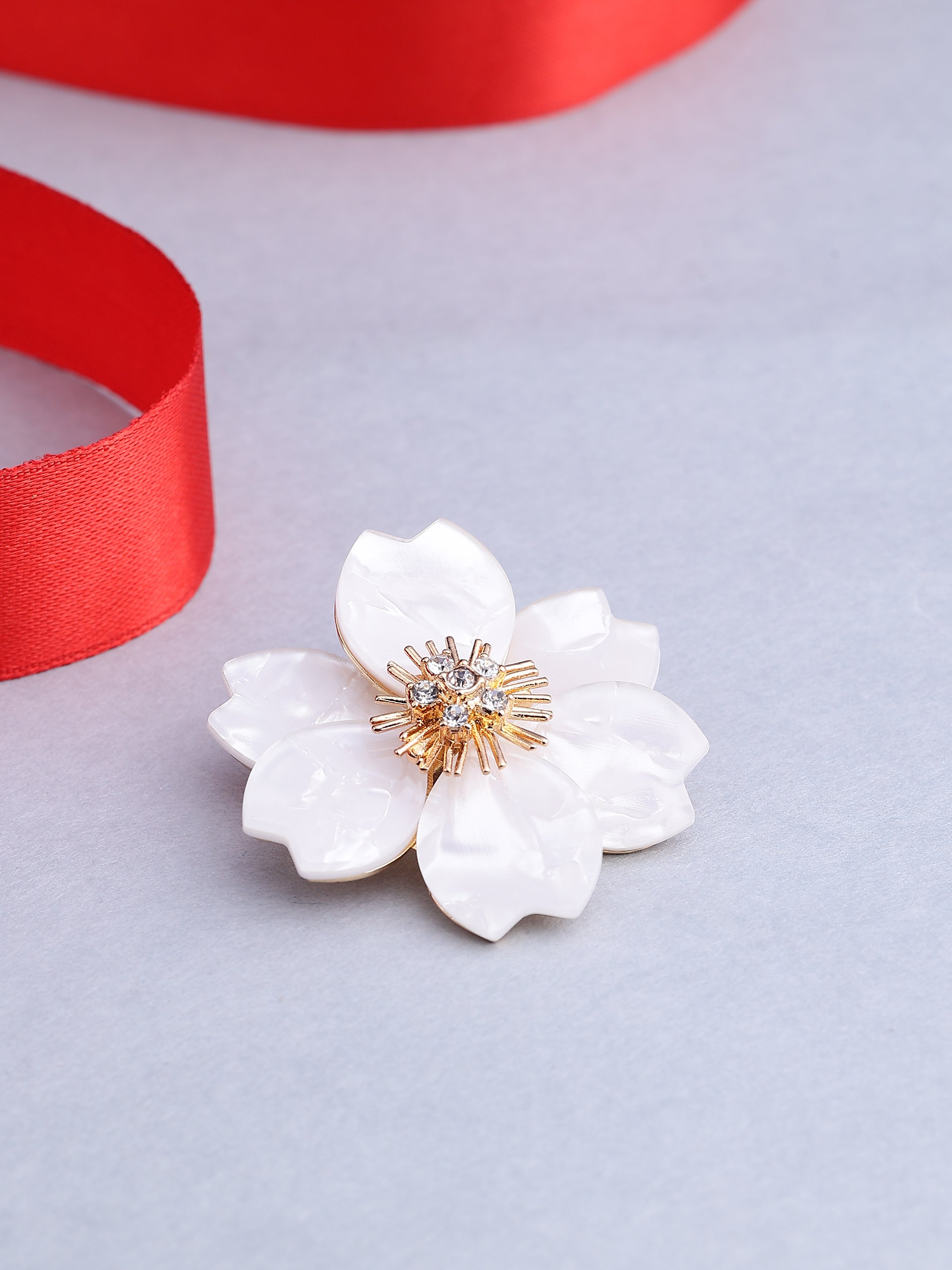 Pearlized Cherry Blossom Flower Brooch