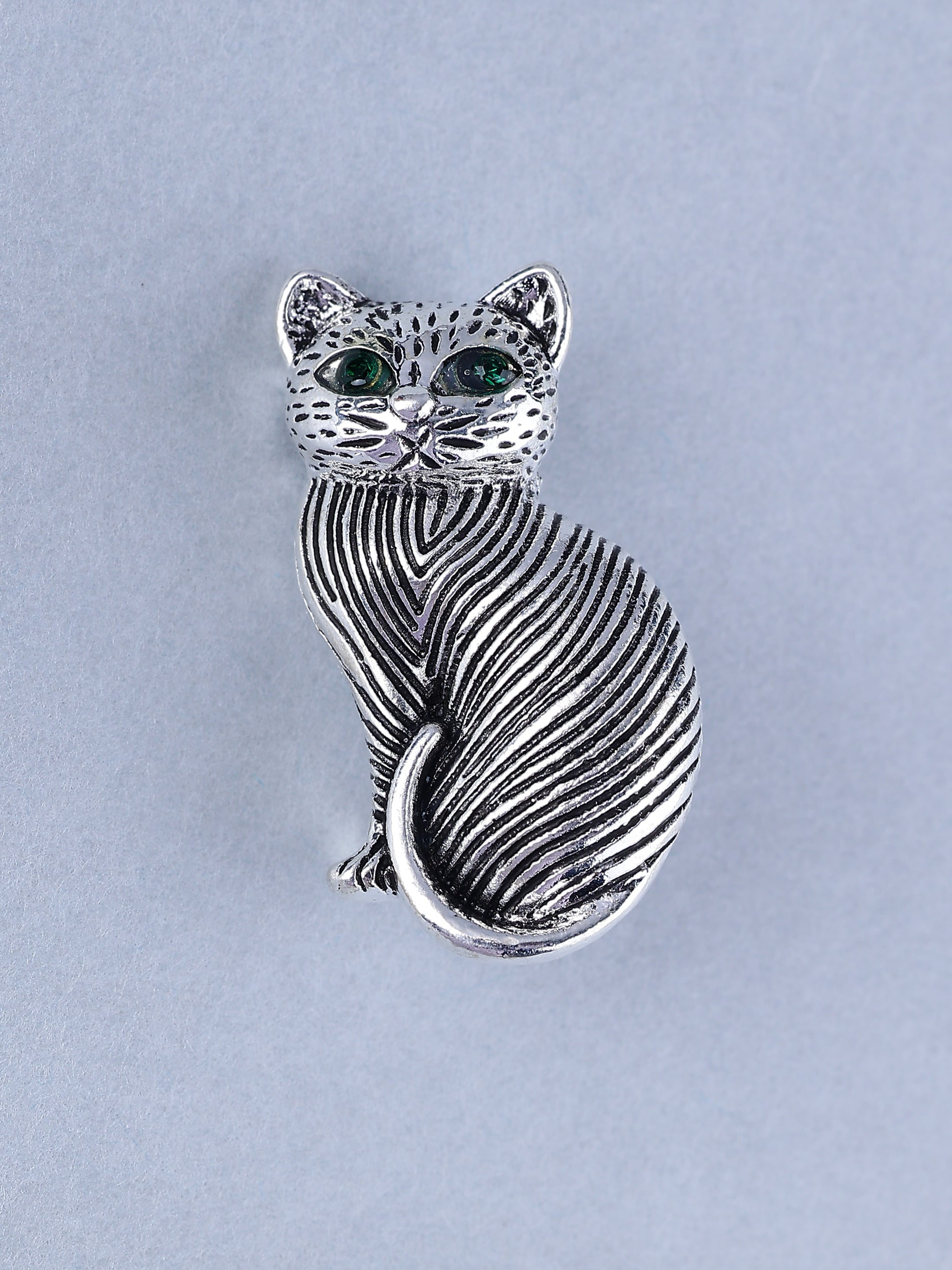 Vintage Textured Silver Cat Brooch