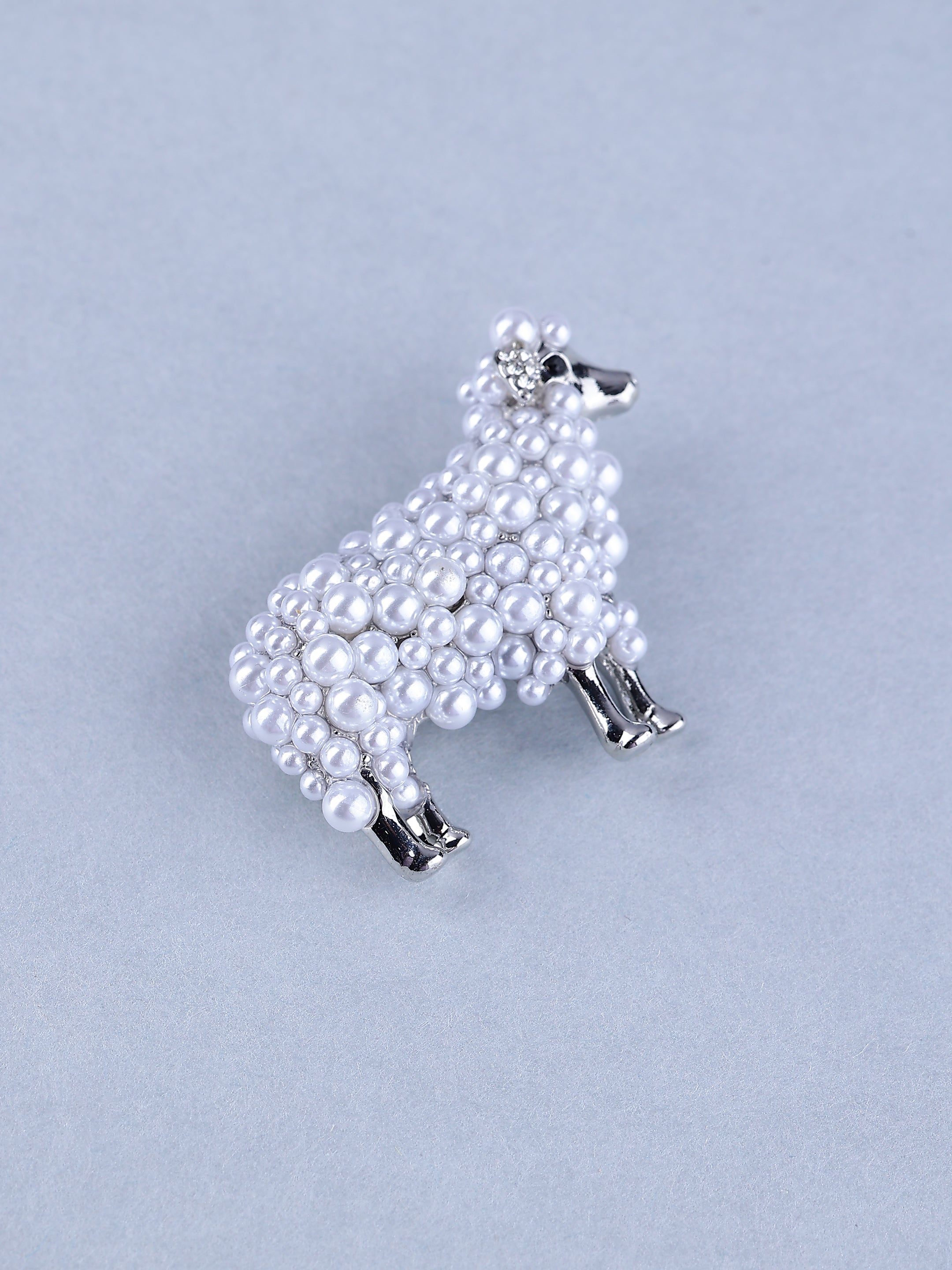 Silver-Toned Pearl Sheep Brooch