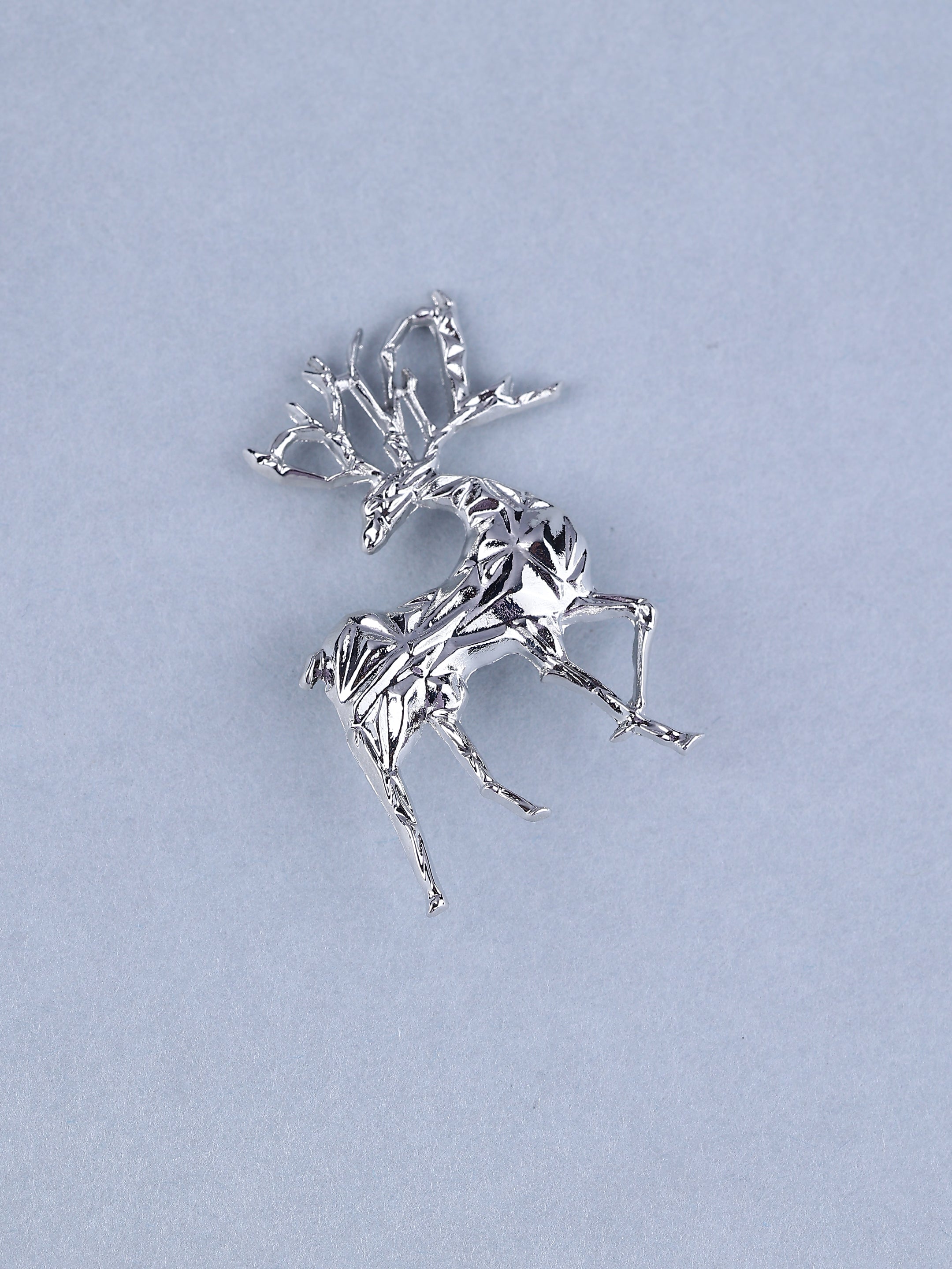Silver-Toned Geometric Stag Brooch