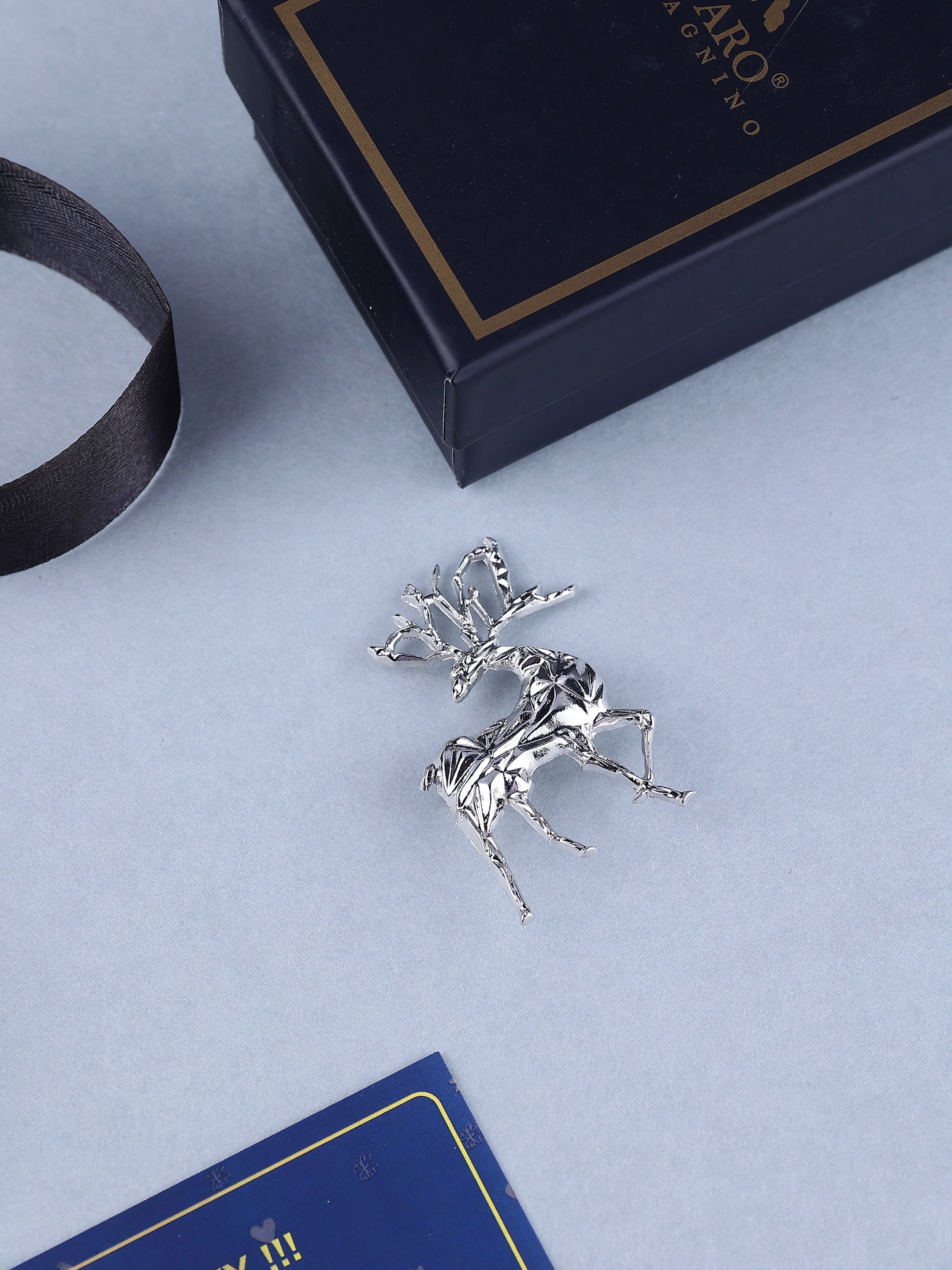 Silver-Toned Geometric Stag Brooch