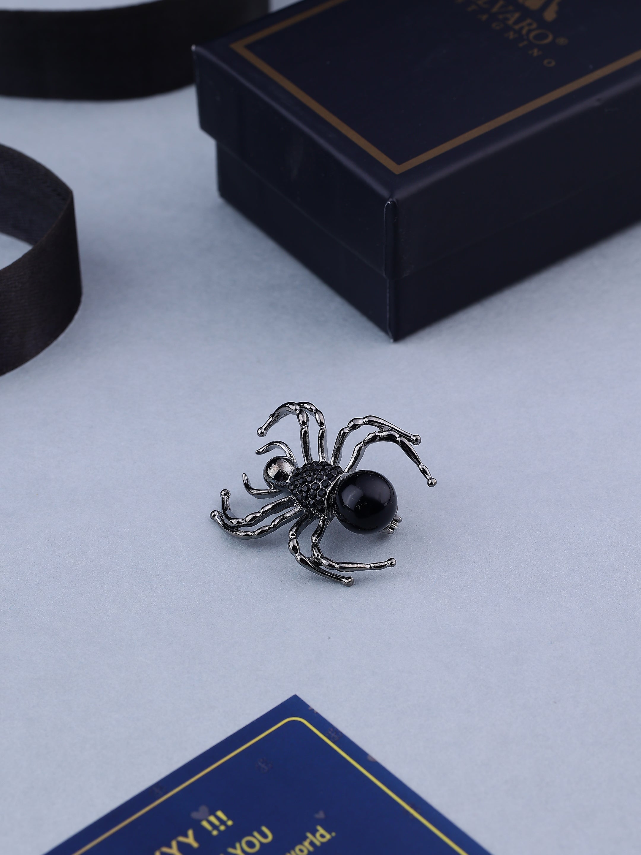 Gunmetal Spider Brooch