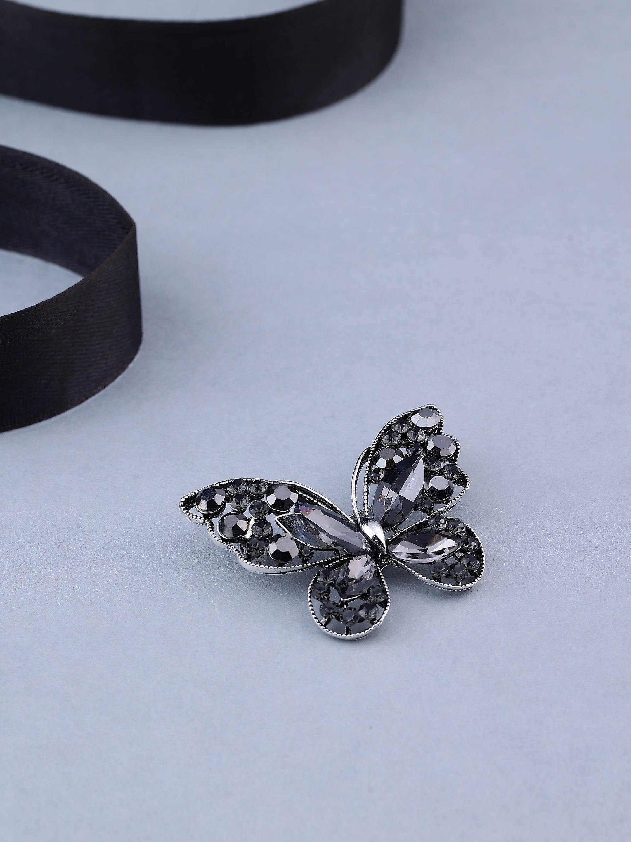 Silver Hematite Butterfly Brooch