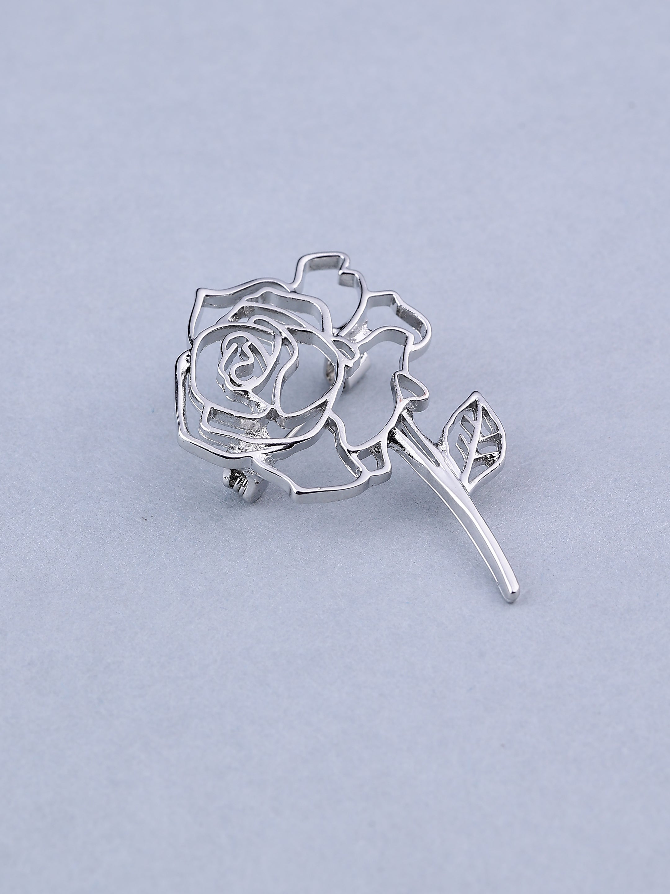 Silver Cutout Rose Brooch