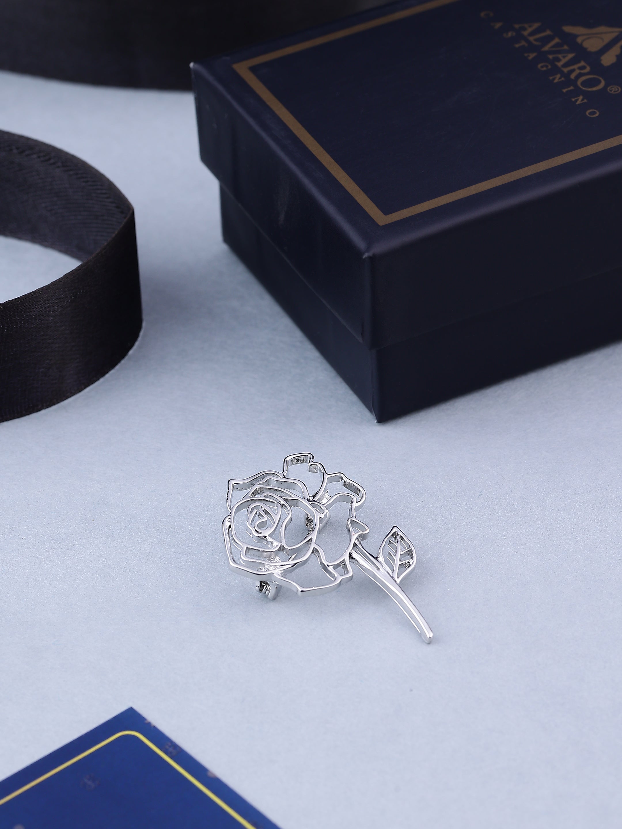 Silver Cutout Rose Brooch