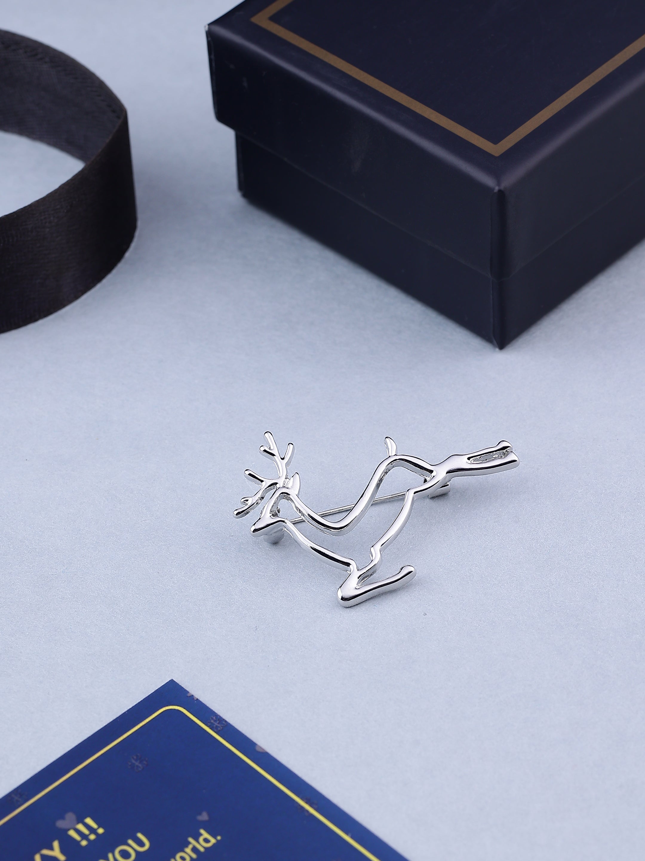 Silver Hollow Stag Brooch