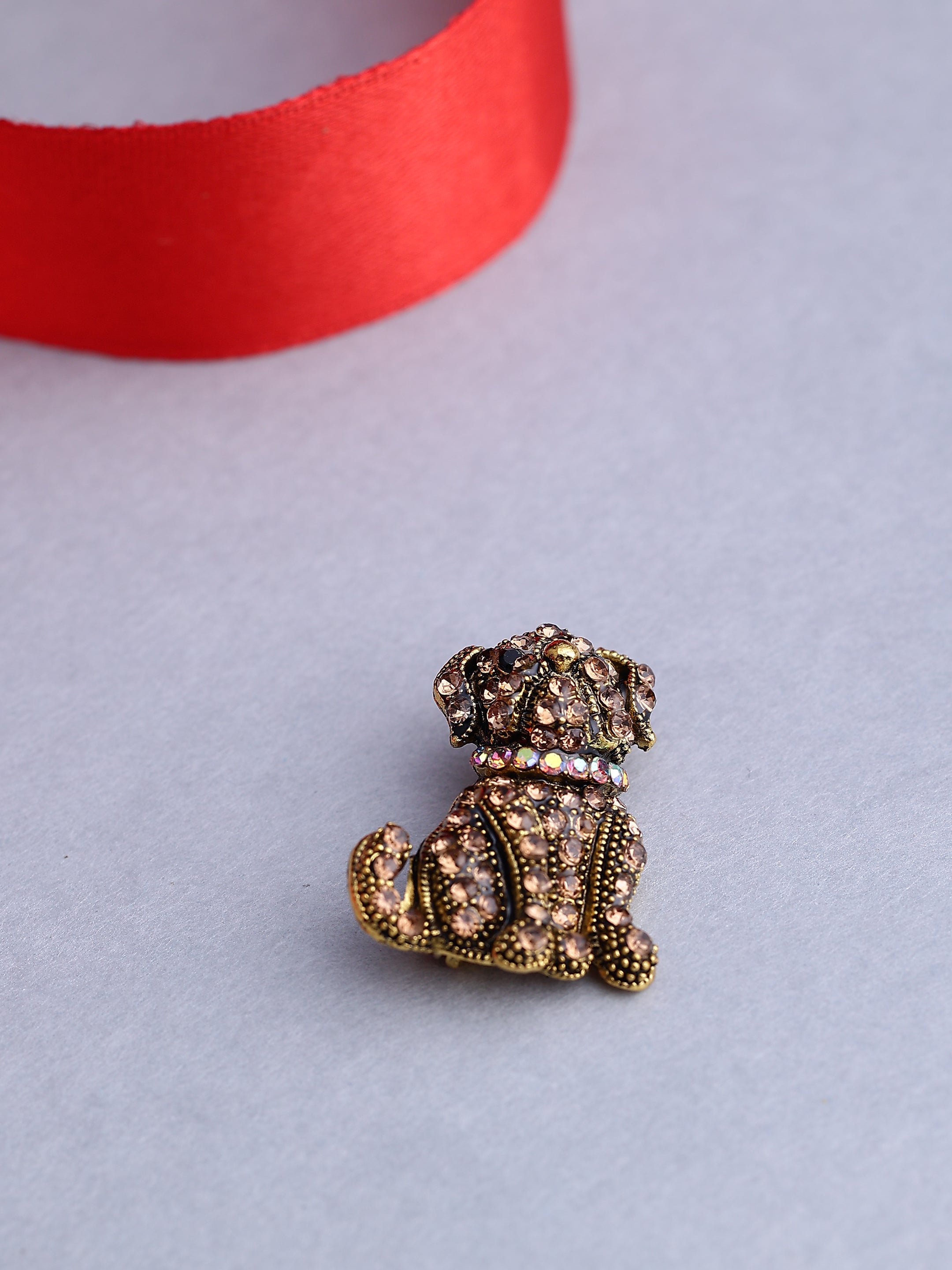 Vintage Crystal Dog Brooch