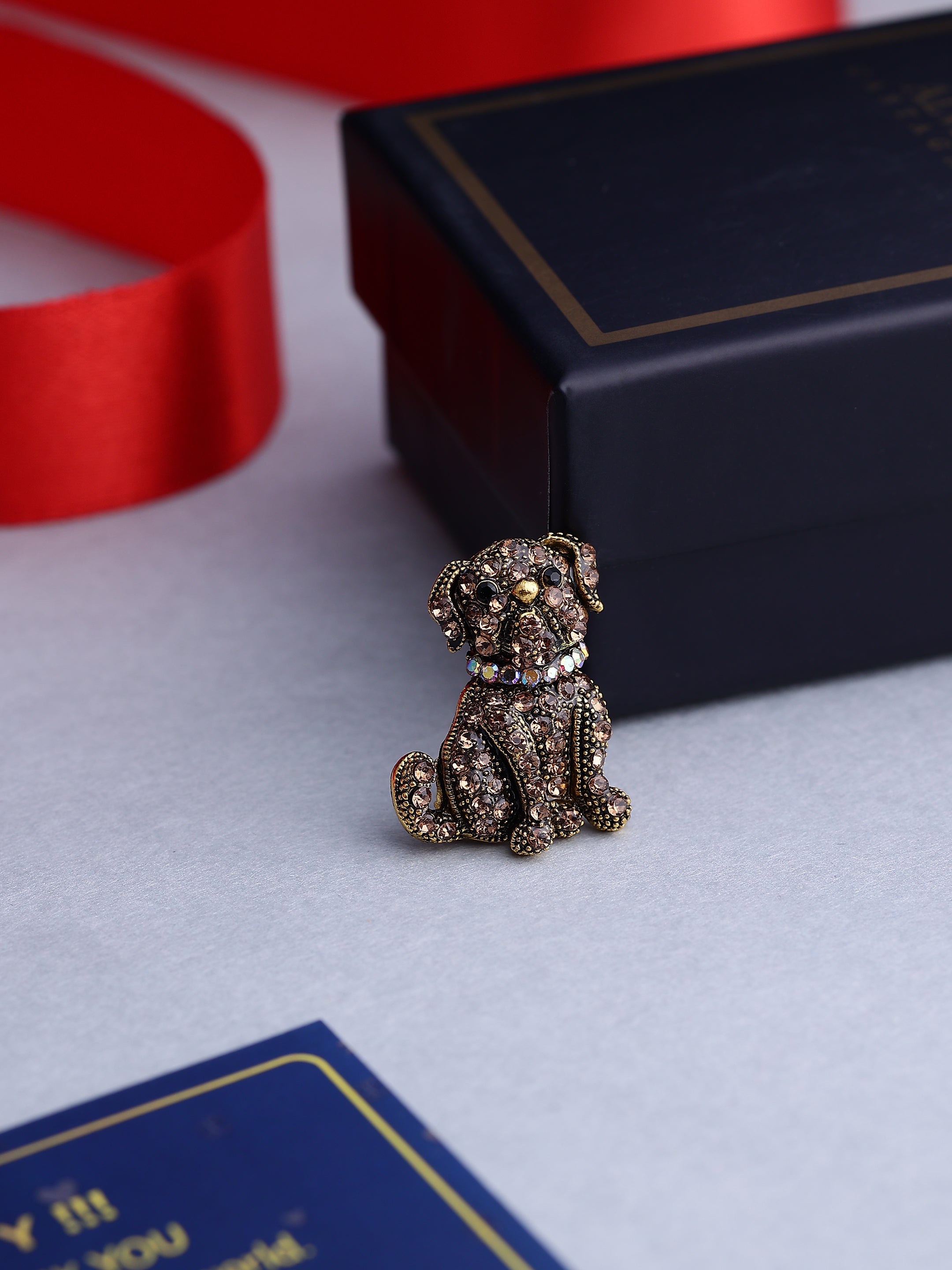 Vintage Crystal Dog Brooch