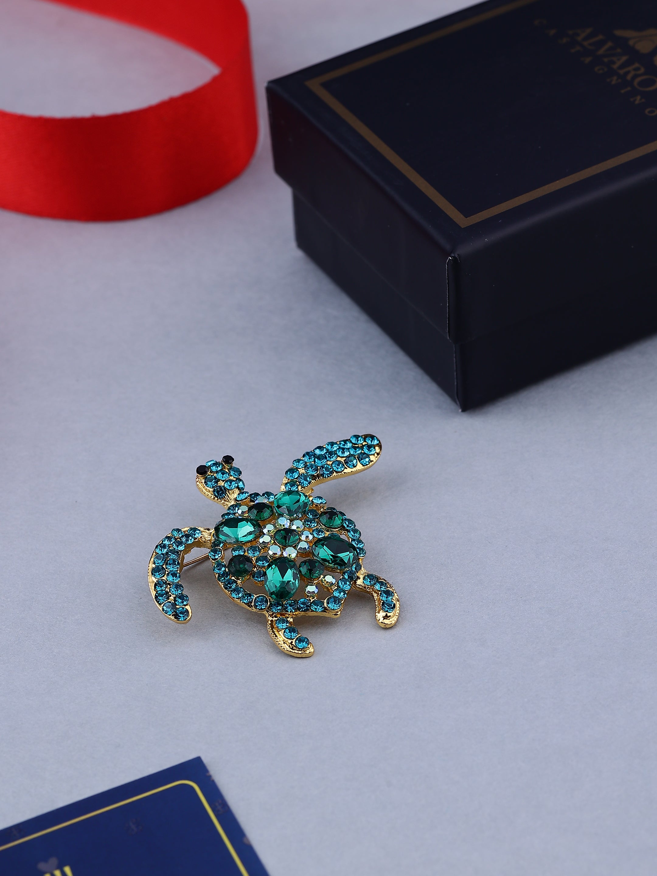Crystal Turtle Brooch