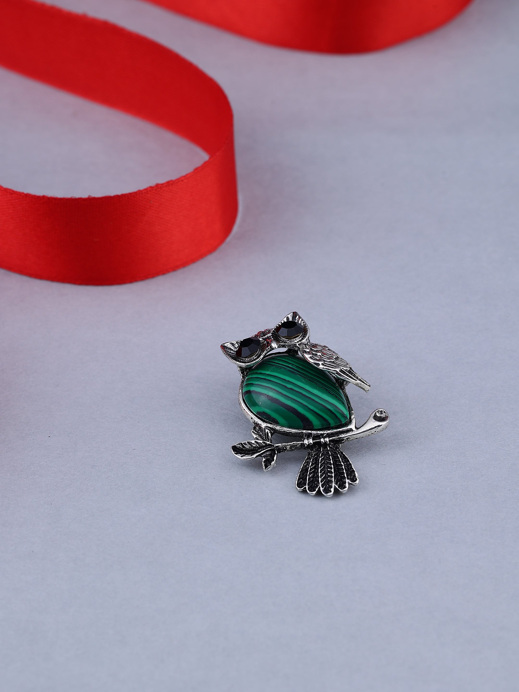 Malachite Owl Brooch