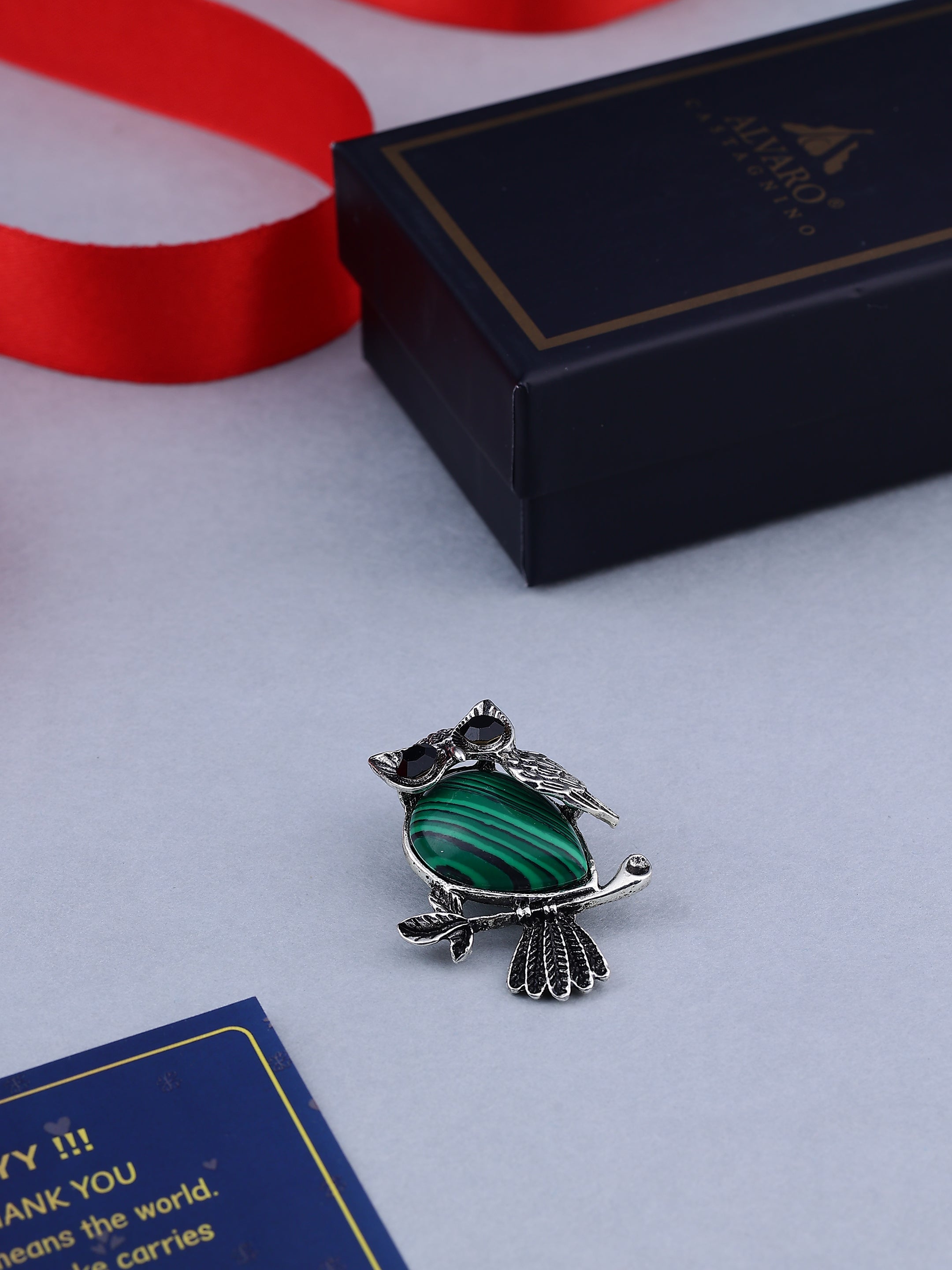 Malachite Owl Brooch