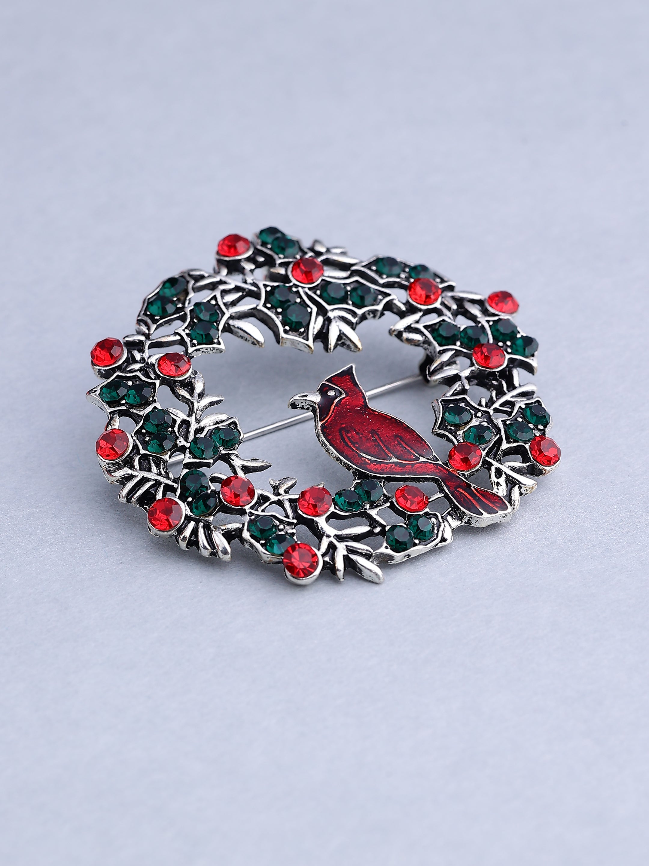 Vintage Cardinal Wreath Lapel Brooch