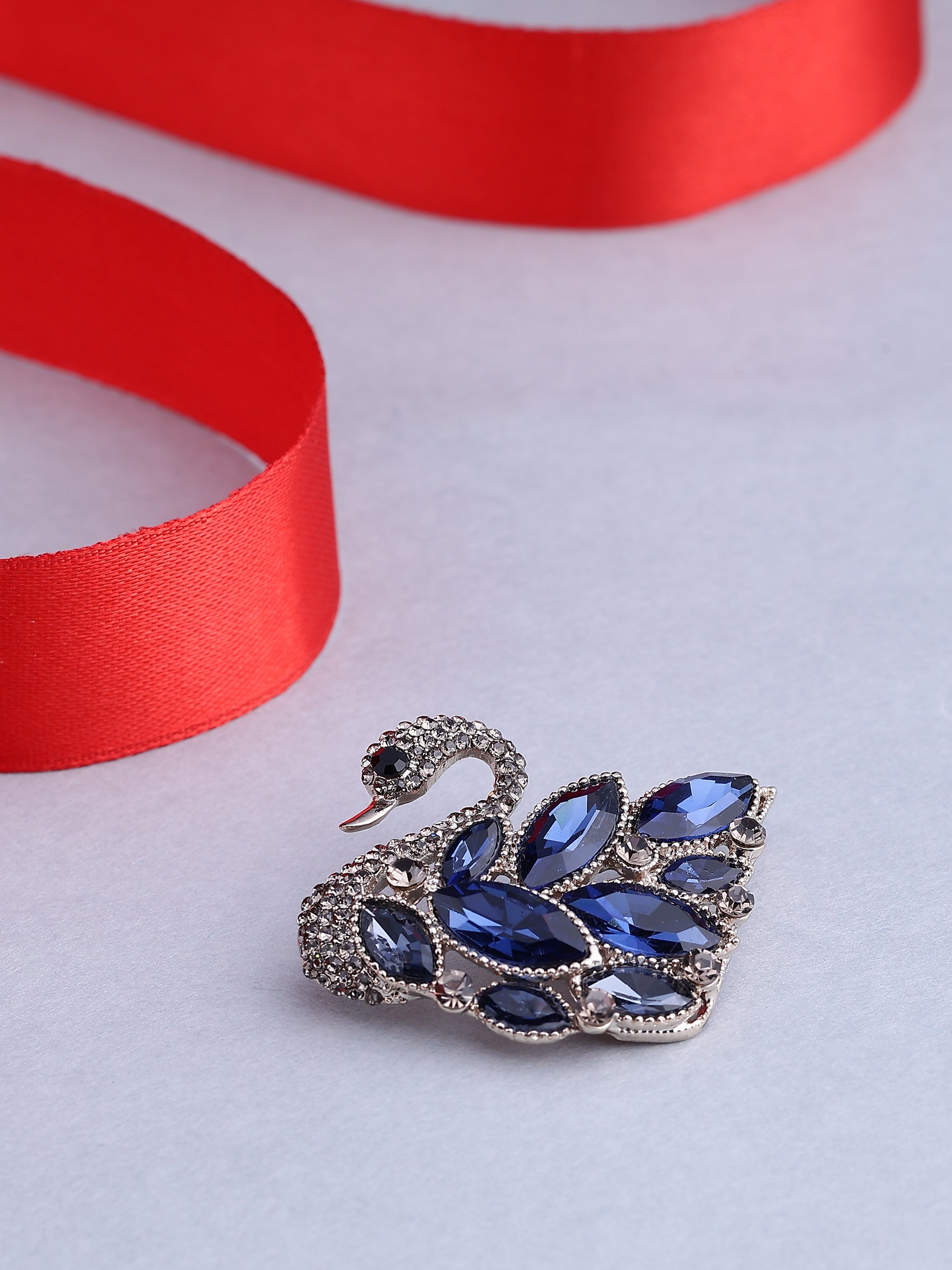 Royal Blue Crystal Swan Brooch