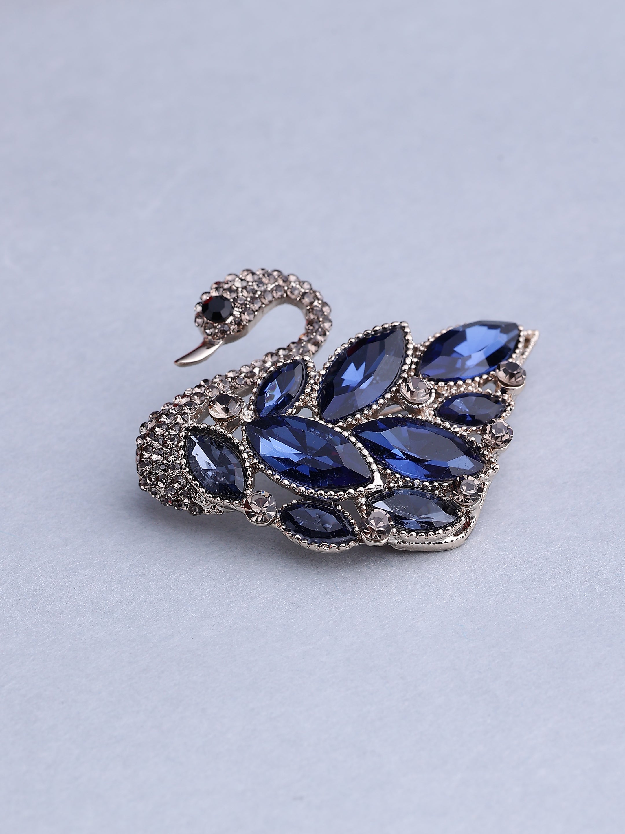 Royal Blue Crystal Swan Brooch
