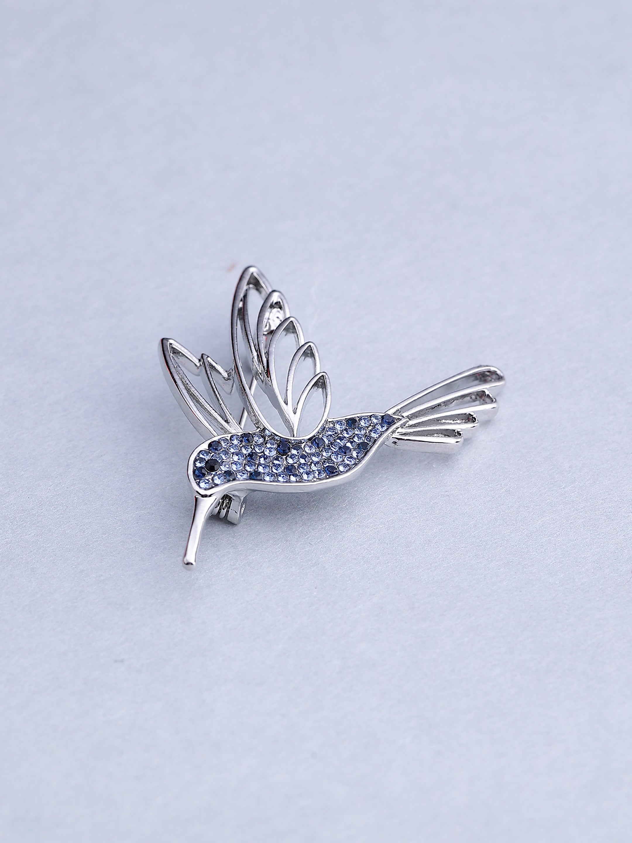 Silver Hummingbird Crystal Brooch