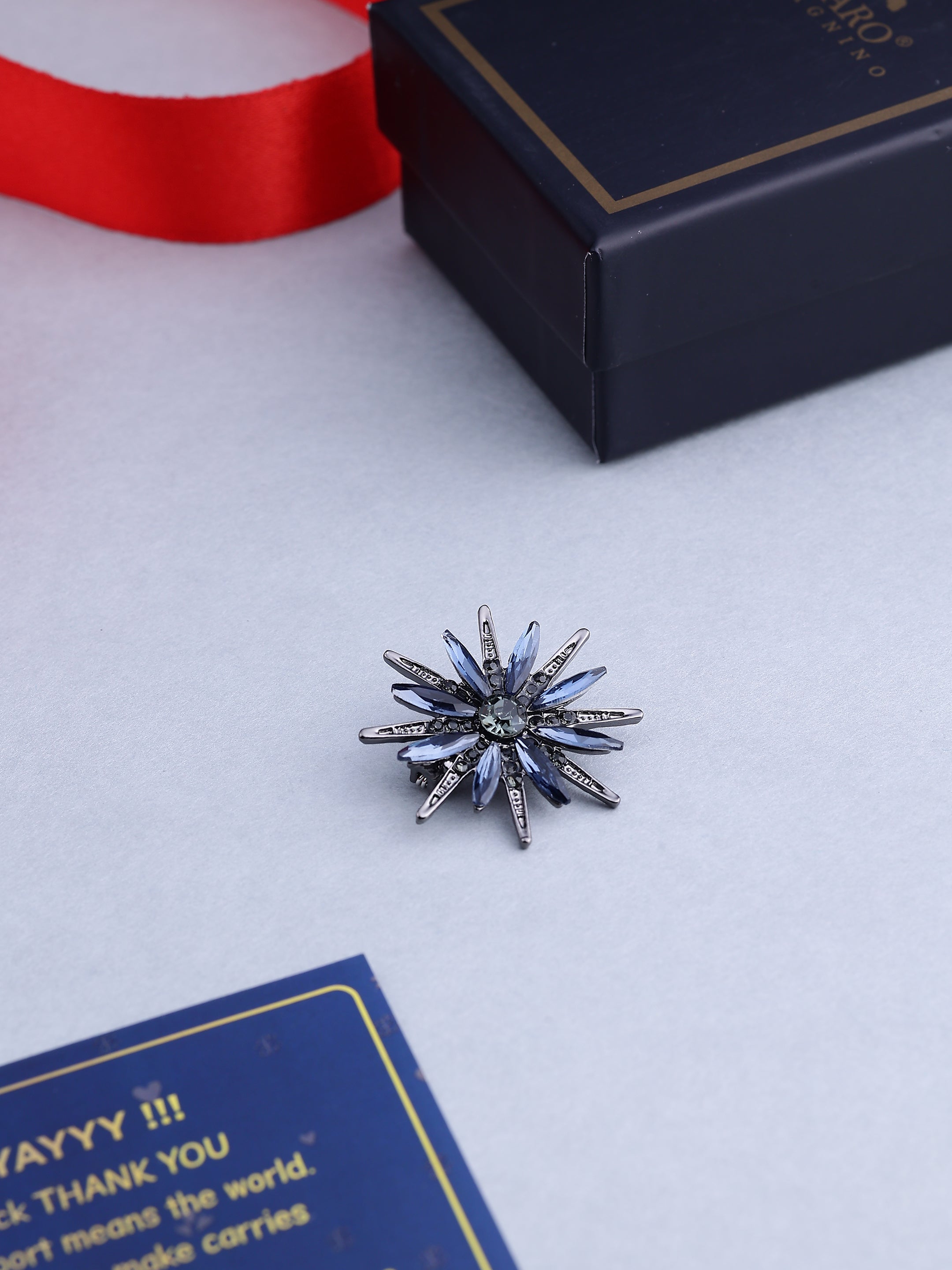Gunmetal Blue Crystal Starburst Brooch