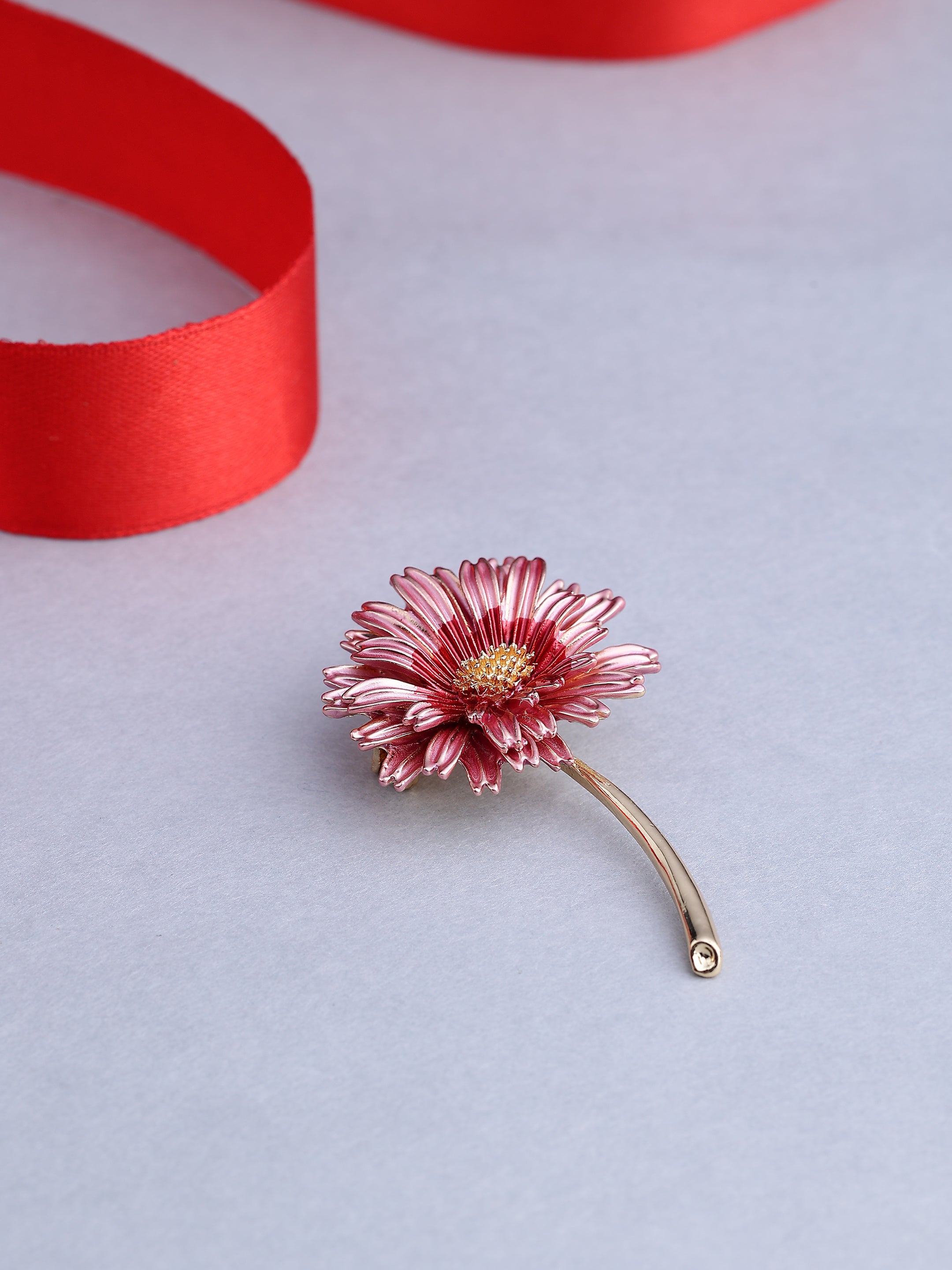Vintage Pink Daisy Flower Brooch